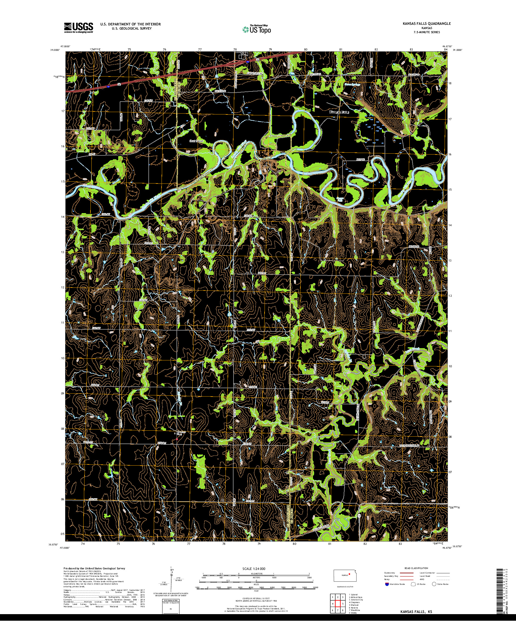 USGS US TOPO 7.5-MINUTE MAP FOR KANSAS FALLS, KS 2018