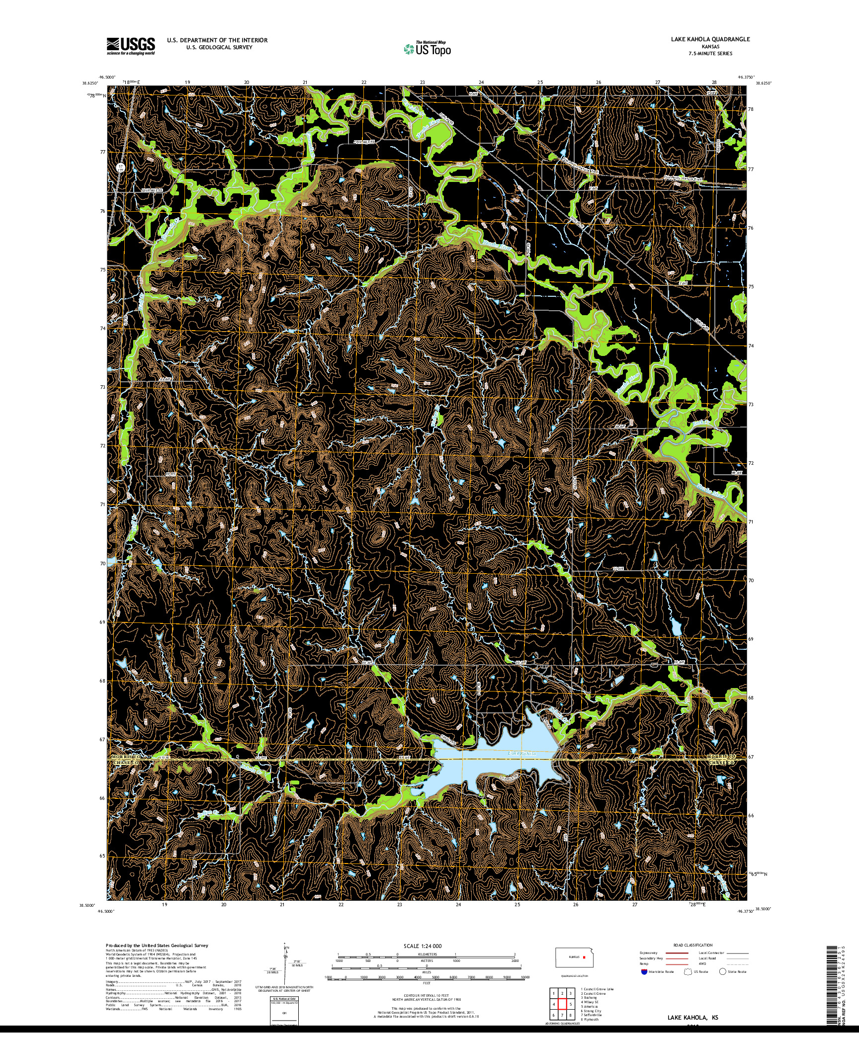 USGS US TOPO 7.5-MINUTE MAP FOR LAKE KAHOLA, KS 2018
