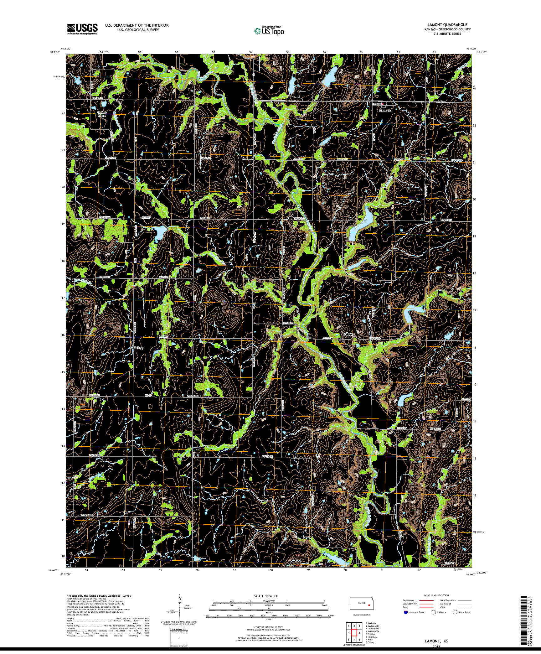 USGS US TOPO 7.5-MINUTE MAP FOR LAMONT, KS 2018