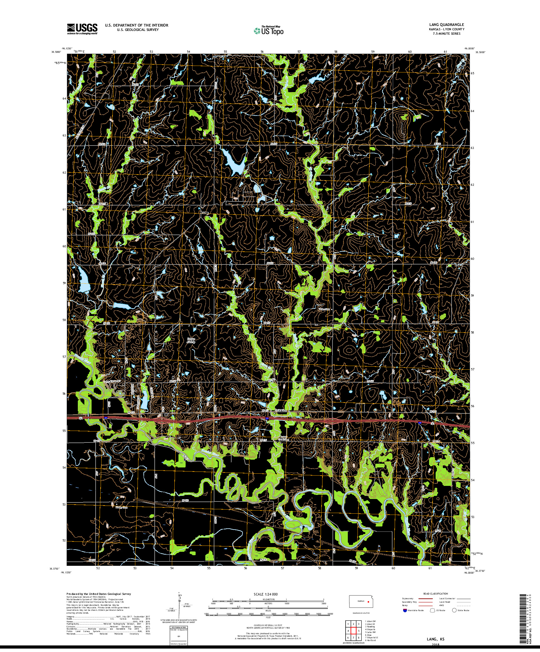 USGS US TOPO 7.5-MINUTE MAP FOR LANG, KS 2018