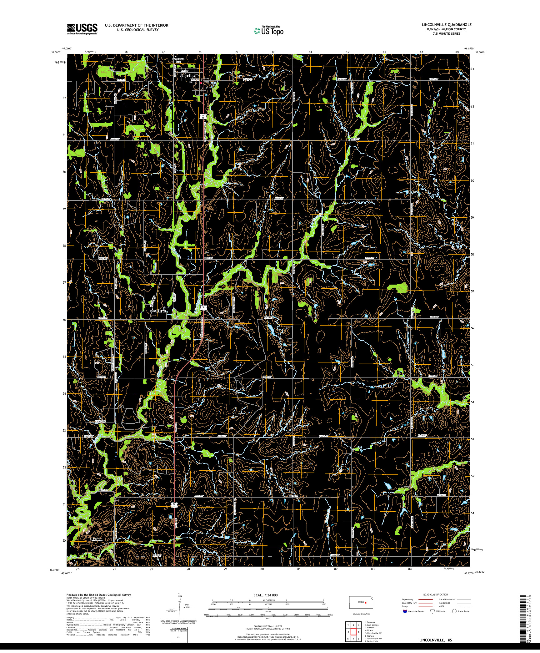 USGS US TOPO 7.5-MINUTE MAP FOR LINCOLNVILLE, KS 2018