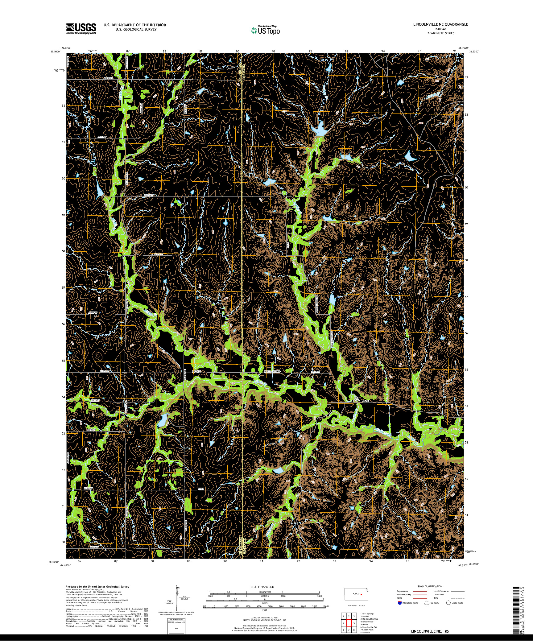 USGS US TOPO 7.5-MINUTE MAP FOR LINCOLNVILLE NE, KS 2018