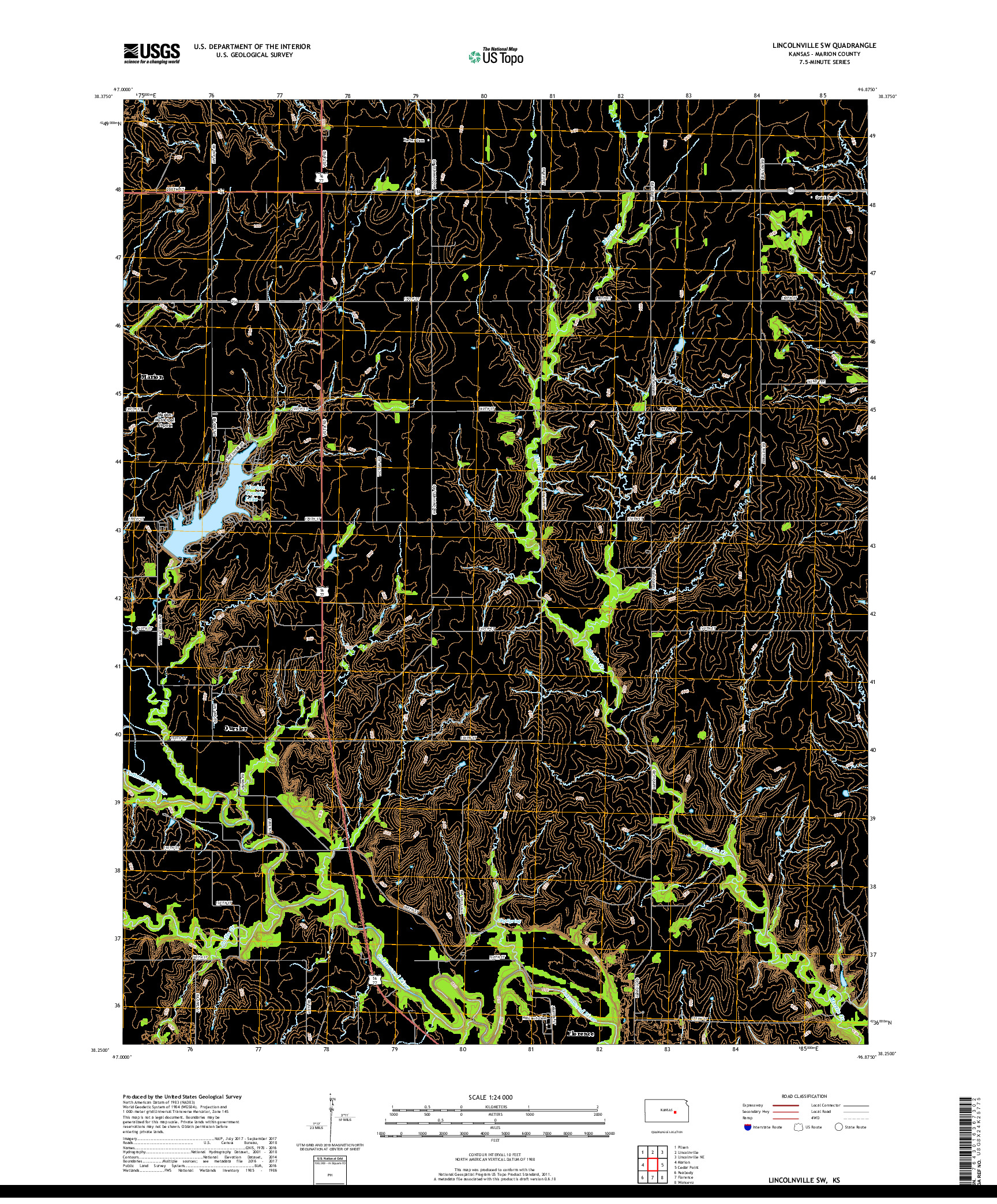 USGS US TOPO 7.5-MINUTE MAP FOR LINCOLNVILLE SW, KS 2018