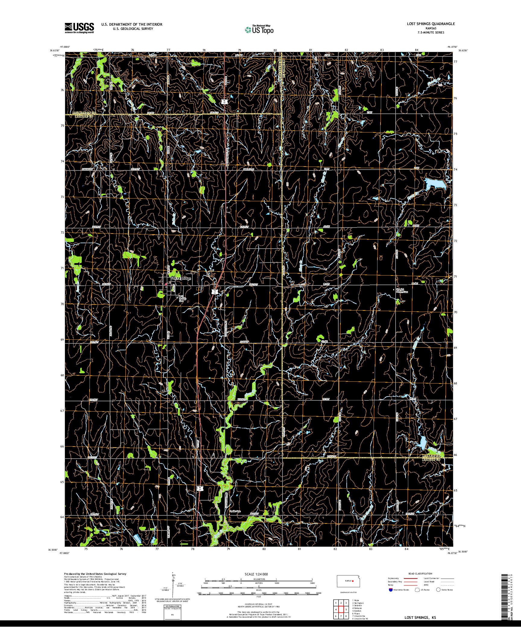 USGS US TOPO 7.5-MINUTE MAP FOR LOST SPRINGS, KS 2018