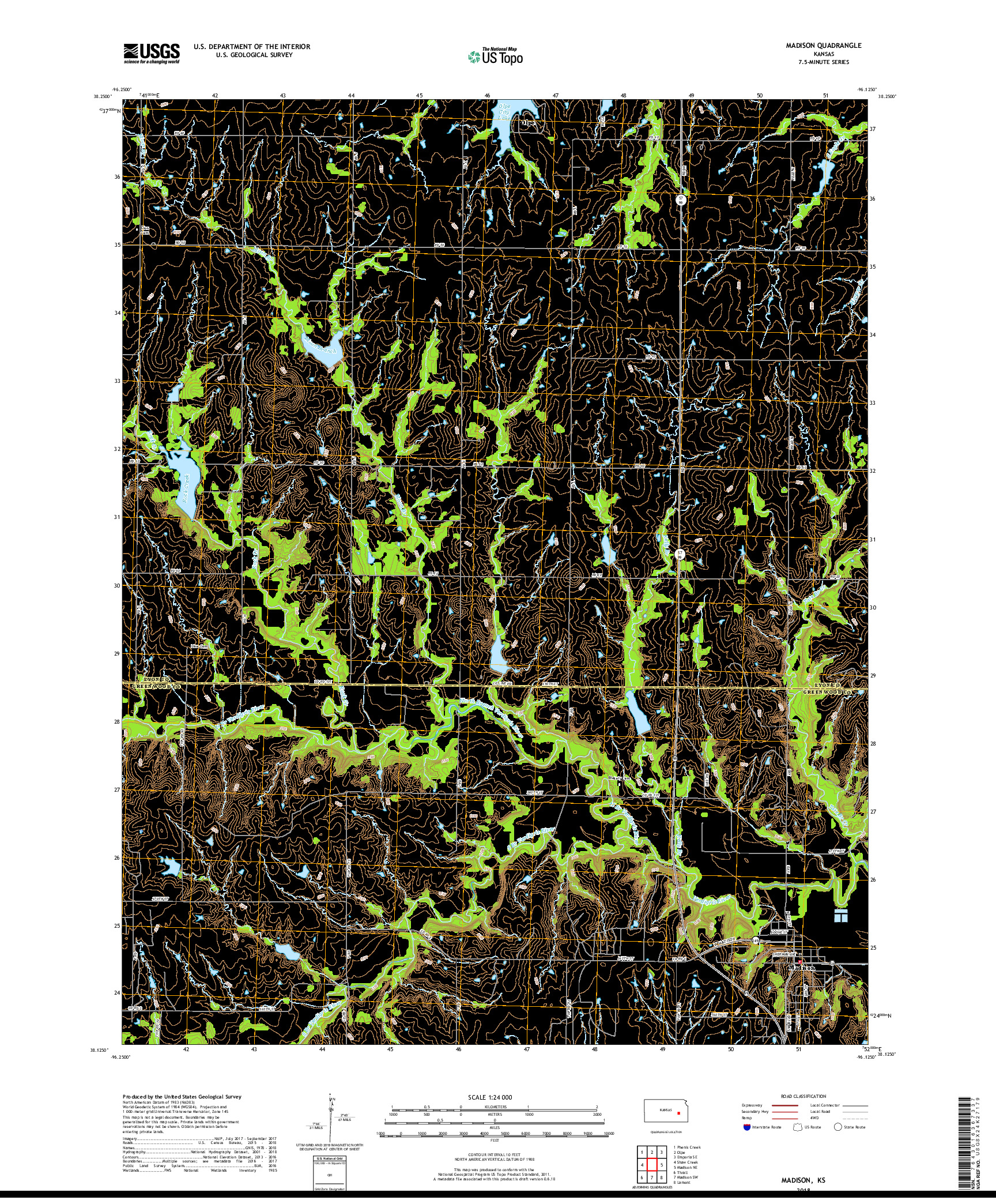 USGS US TOPO 7.5-MINUTE MAP FOR MADISON, KS 2018