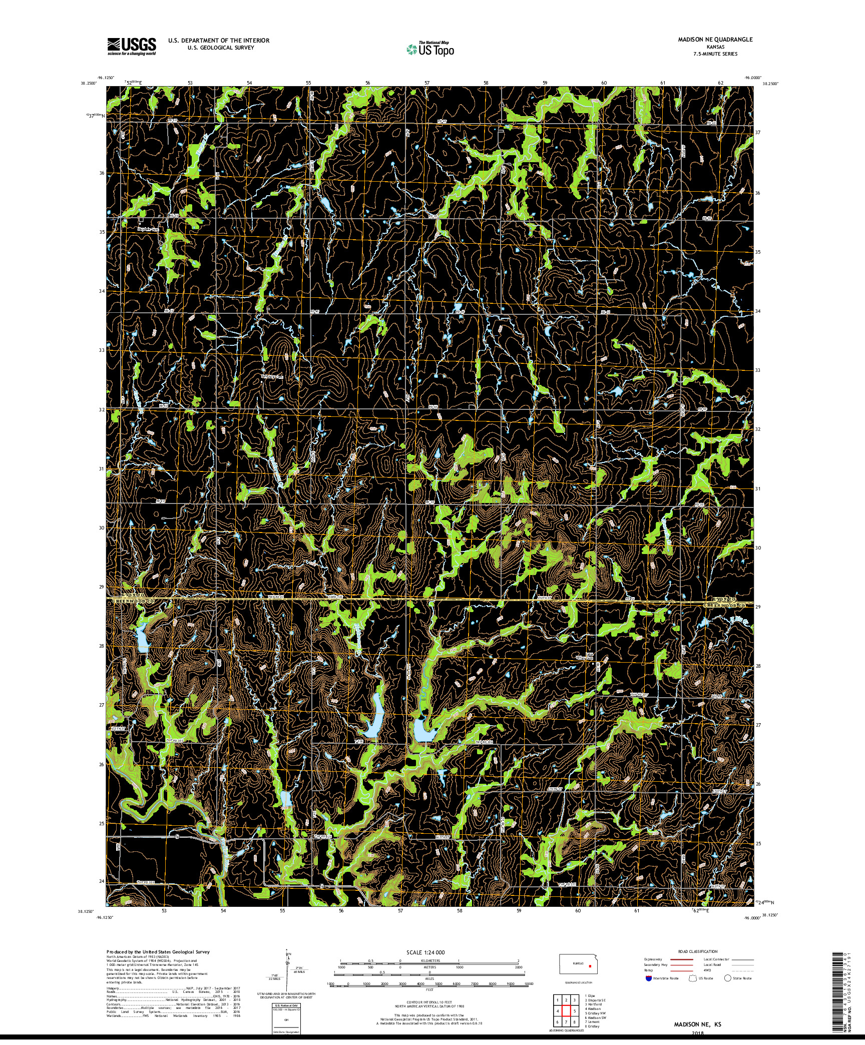 USGS US TOPO 7.5-MINUTE MAP FOR MADISON NE, KS 2018