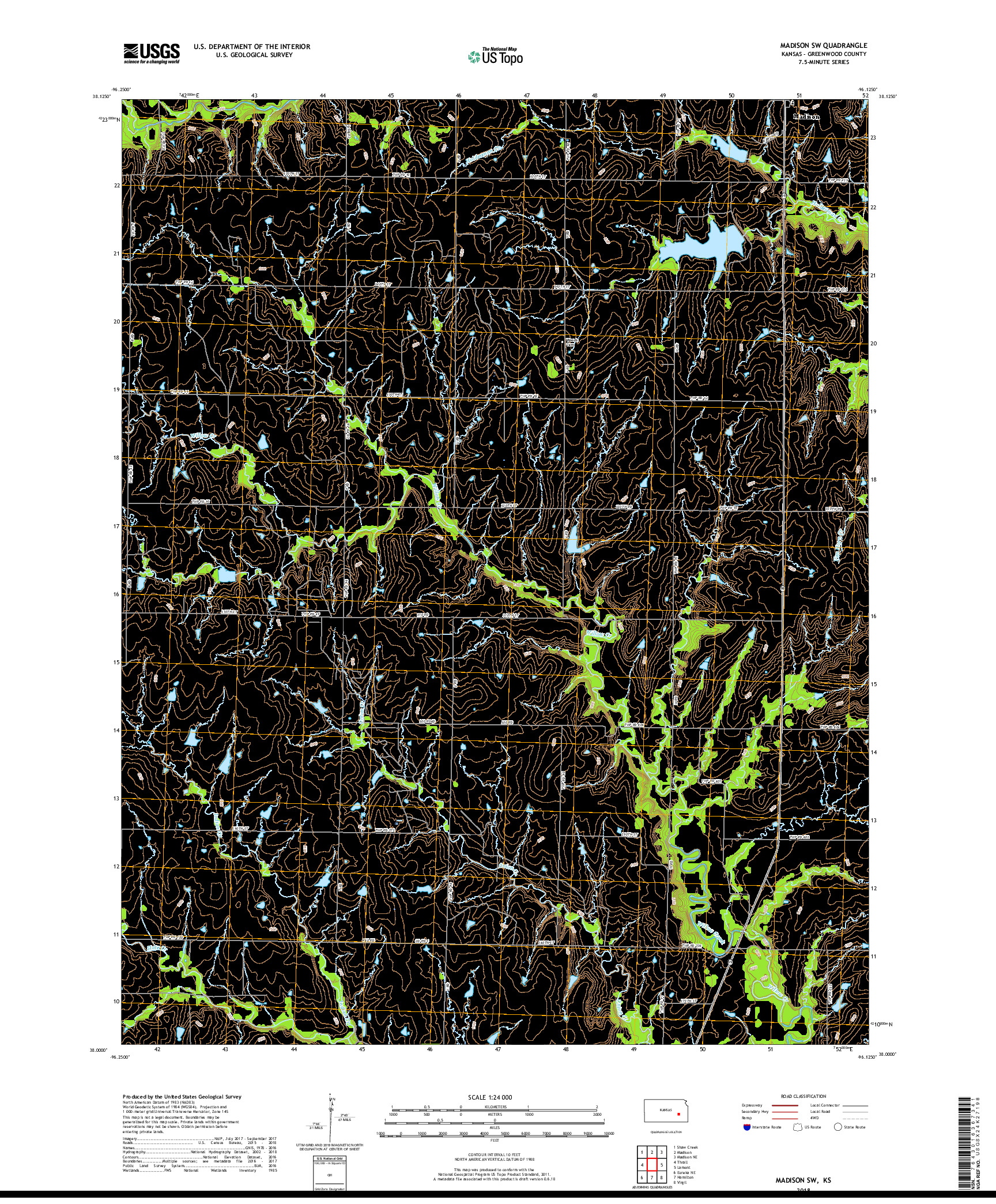 USGS US TOPO 7.5-MINUTE MAP FOR MADISON SW, KS 2018