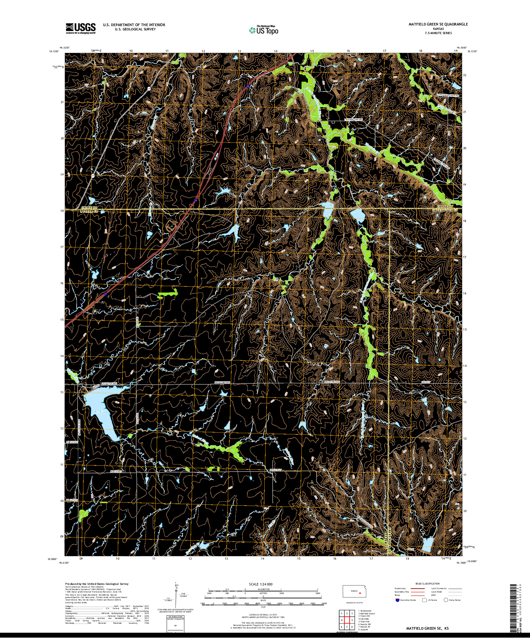 USGS US TOPO 7.5-MINUTE MAP FOR MATFIELD GREEN SE, KS 2018