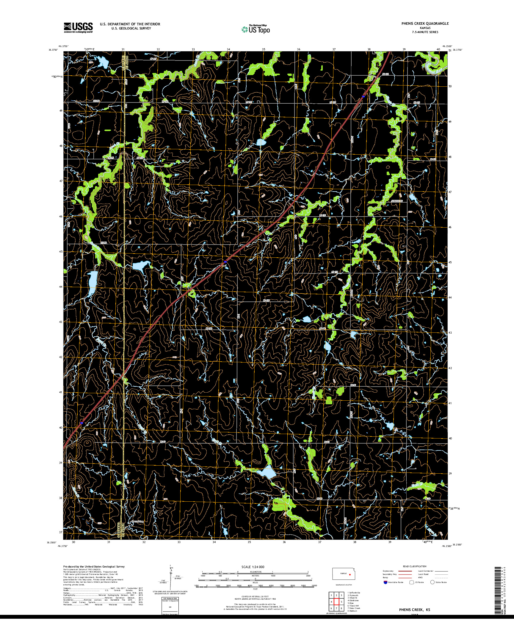 USGS US TOPO 7.5-MINUTE MAP FOR PHENIS CREEK, KS 2018
