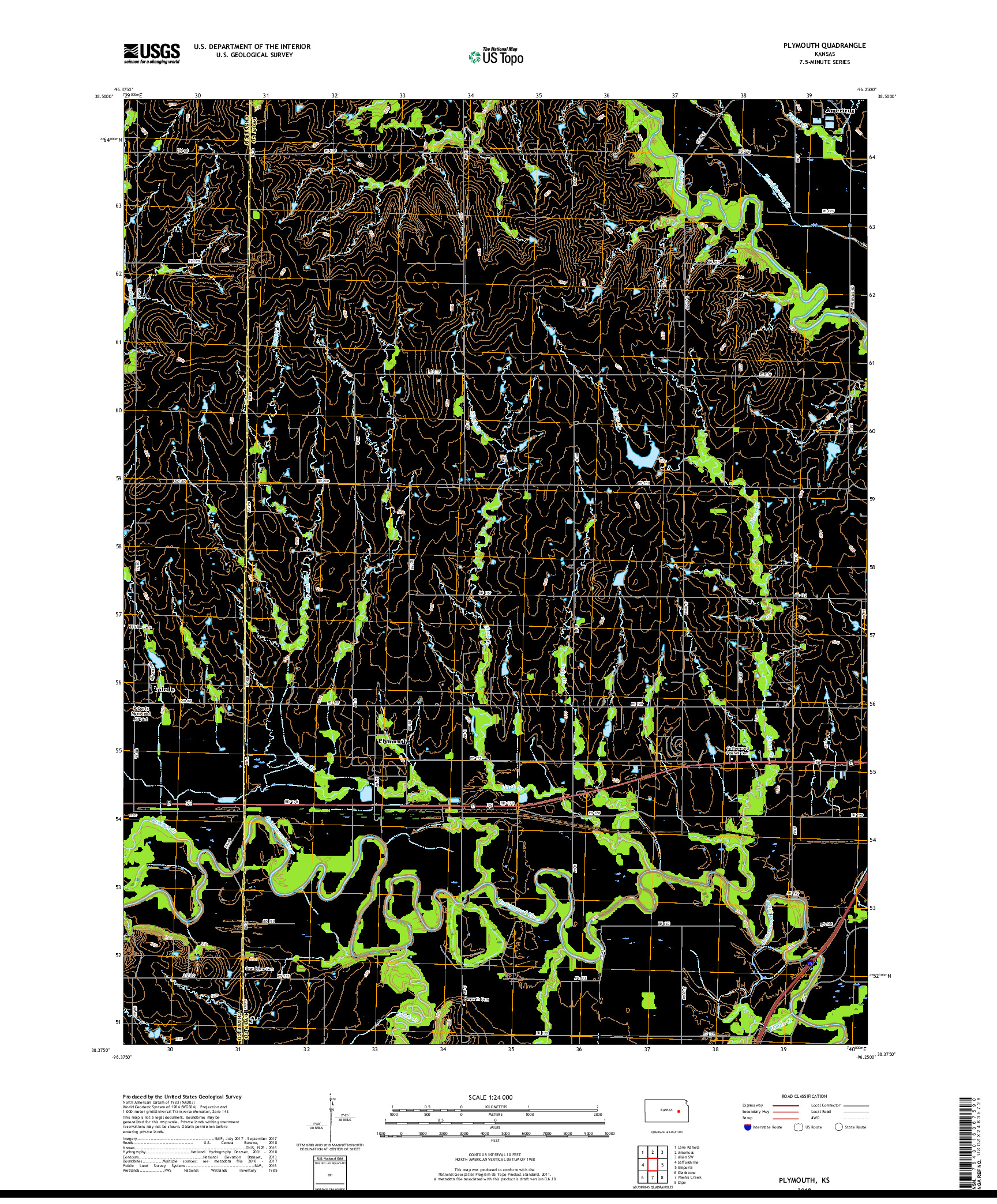 USGS US TOPO 7.5-MINUTE MAP FOR PLYMOUTH, KS 2018