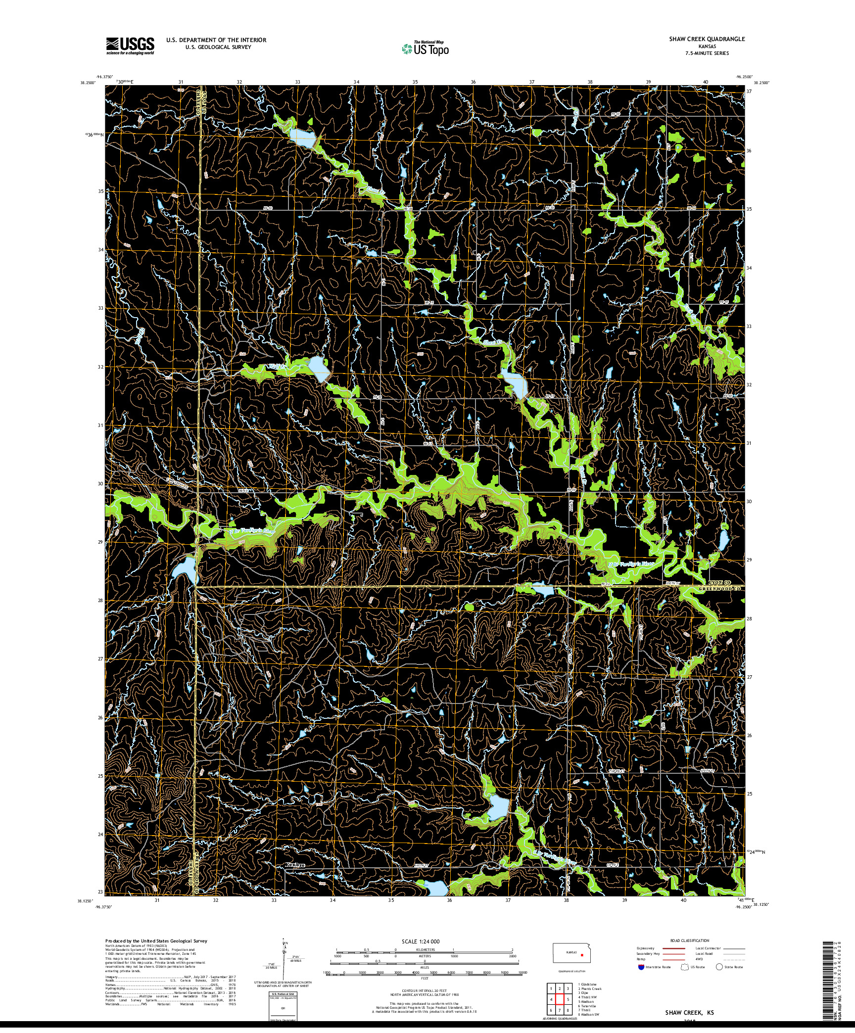 USGS US TOPO 7.5-MINUTE MAP FOR SHAW CREEK, KS 2018