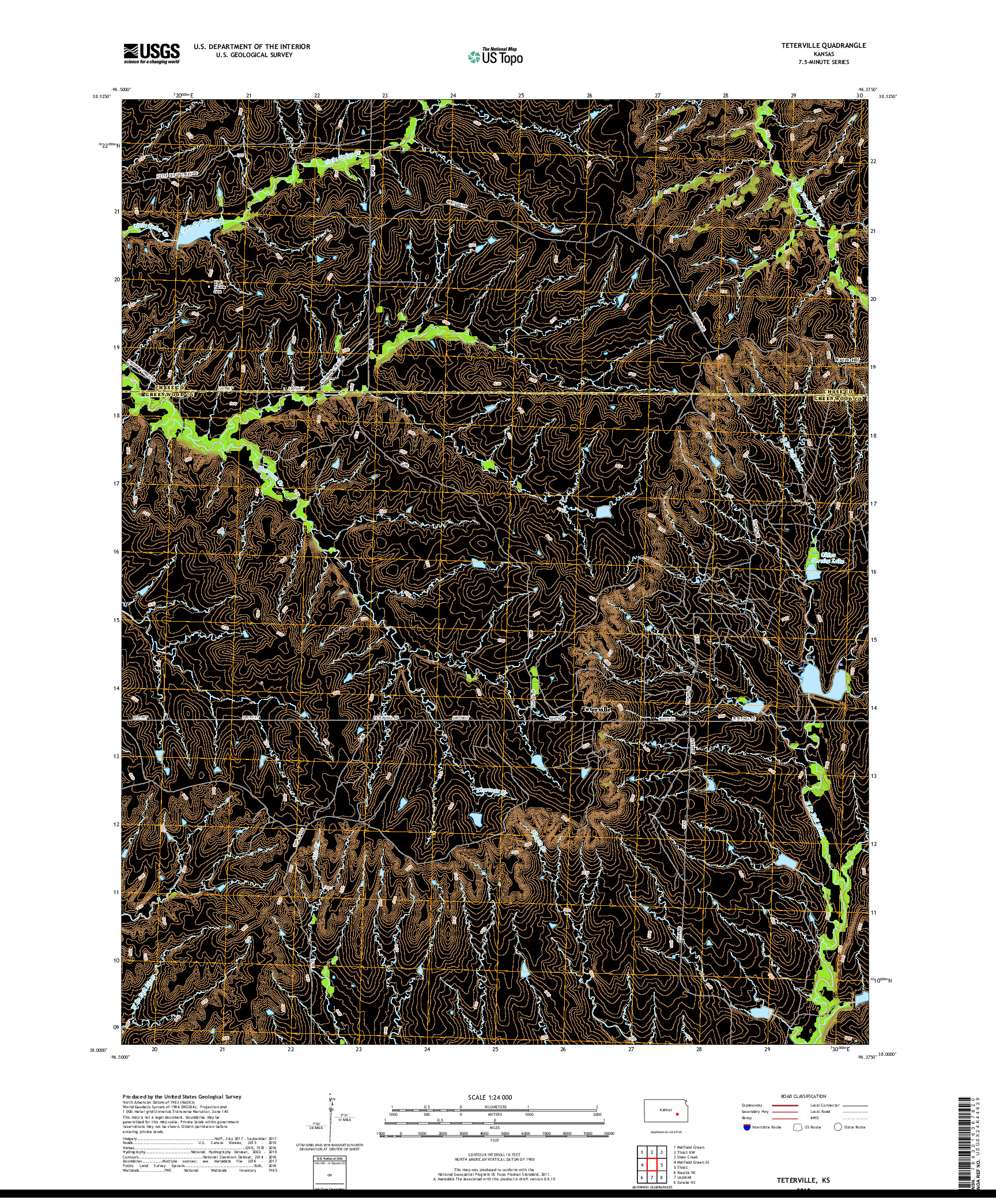 USGS US TOPO 7.5-MINUTE MAP FOR TETERVILLE, KS 2018