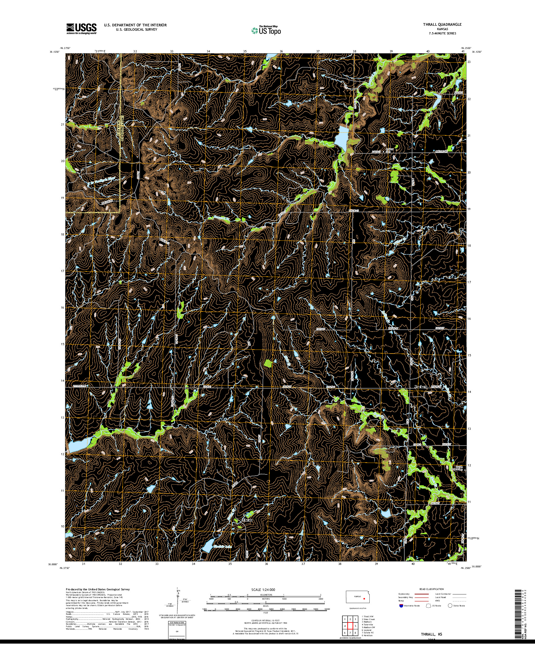 USGS US TOPO 7.5-MINUTE MAP FOR THRALL, KS 2018