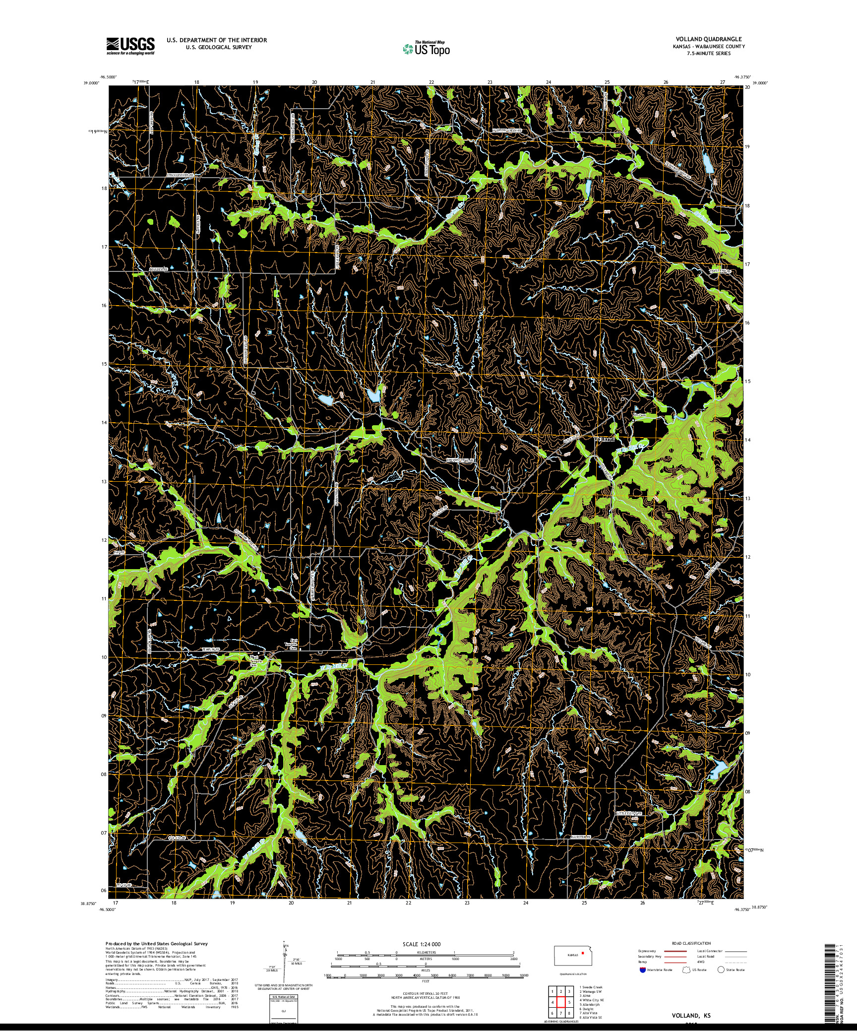 USGS US TOPO 7.5-MINUTE MAP FOR VOLLAND, KS 2018