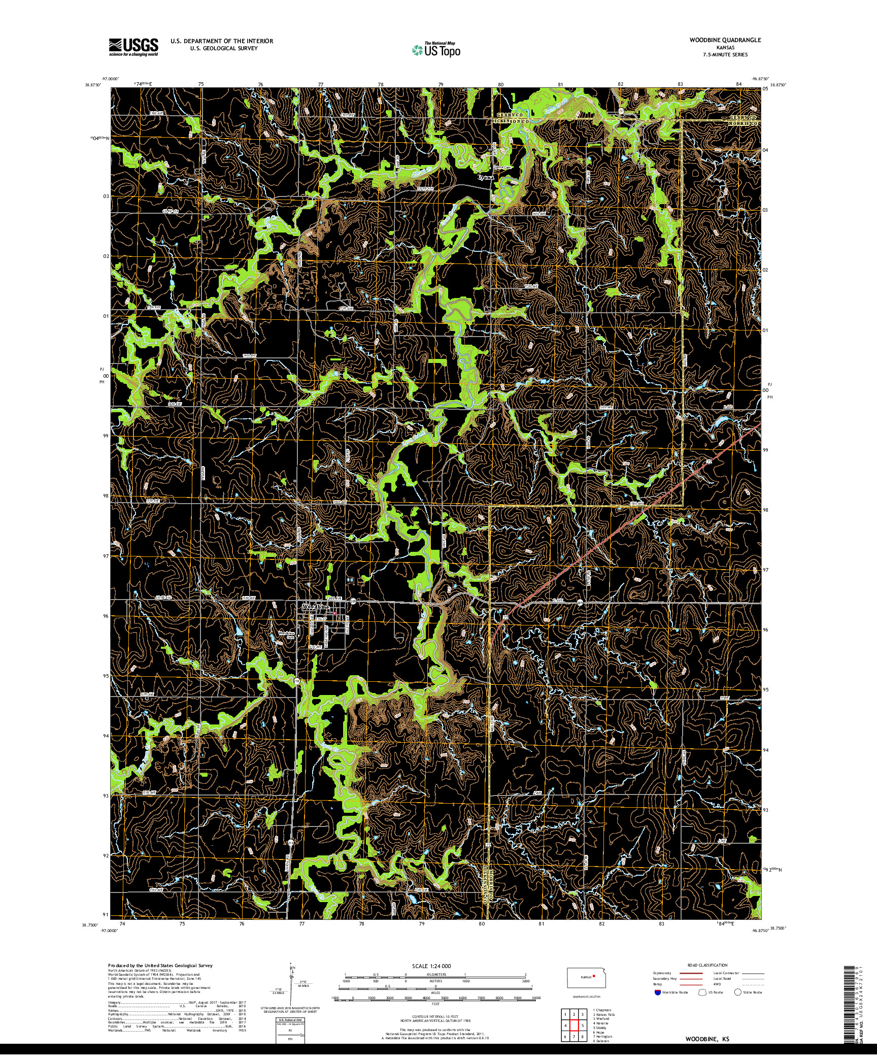 USGS US TOPO 7.5-MINUTE MAP FOR WOODBINE, KS 2018