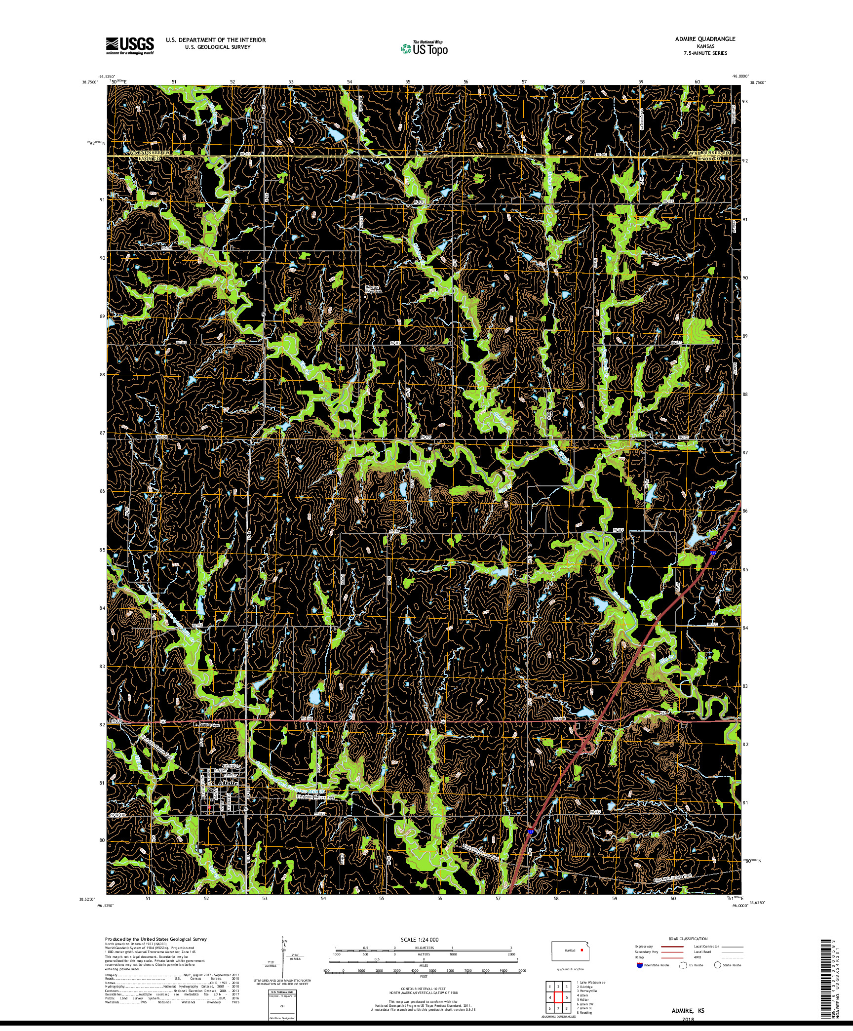 USGS US TOPO 7.5-MINUTE MAP FOR ADMIRE, KS 2018