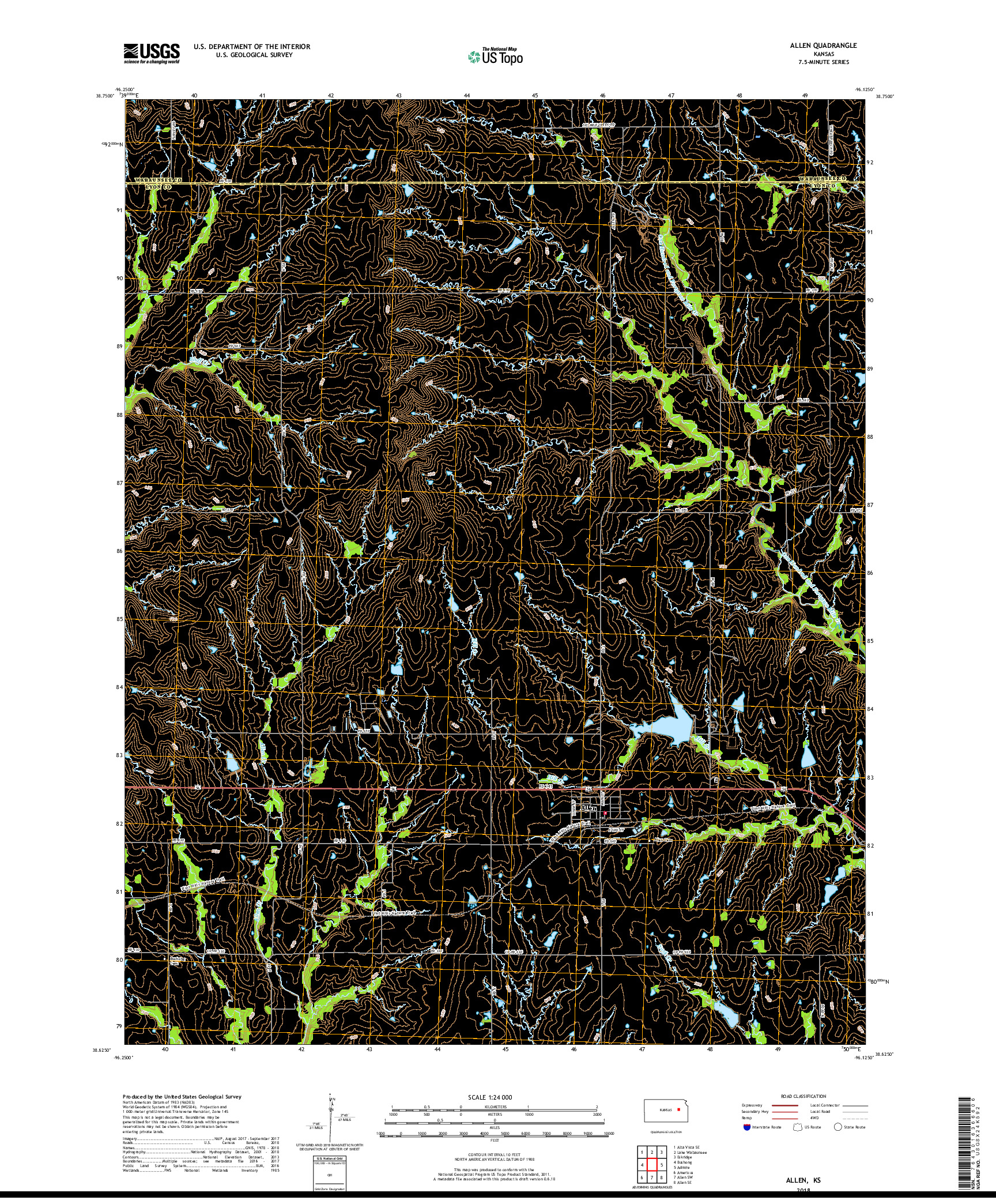 USGS US TOPO 7.5-MINUTE MAP FOR ALLEN, KS 2018