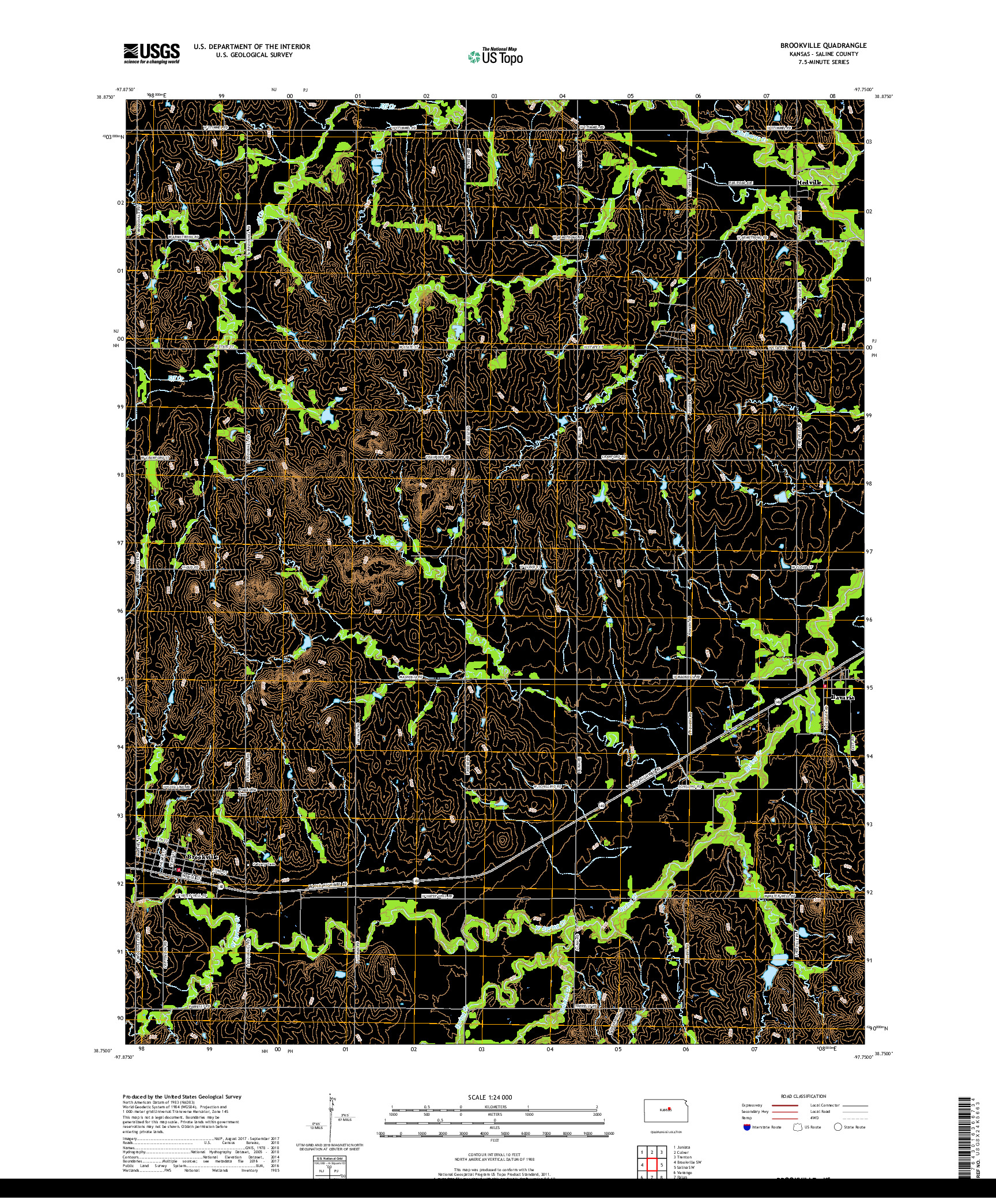 USGS US TOPO 7.5-MINUTE MAP FOR BROOKVILLE, KS 2018