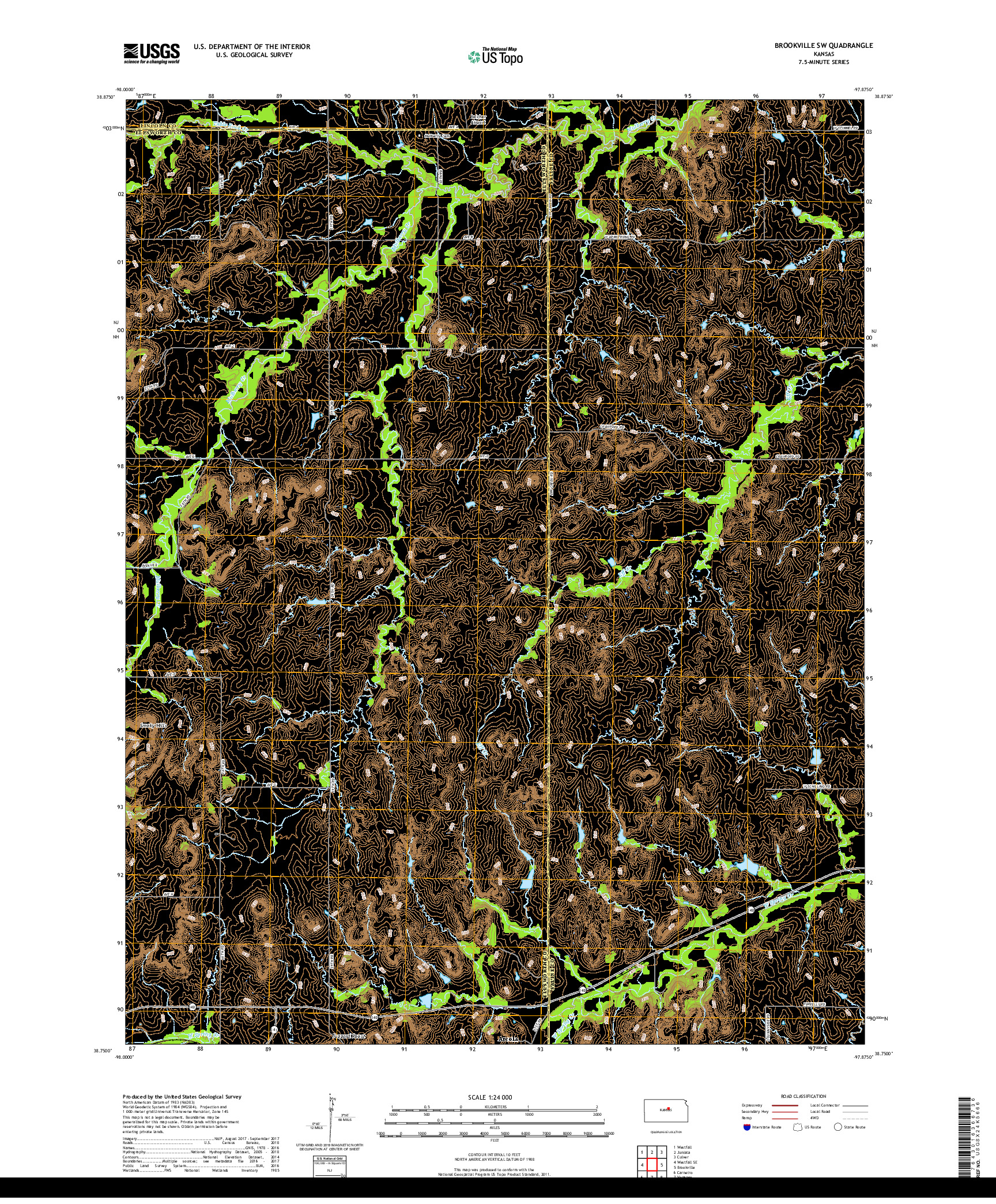 USGS US TOPO 7.5-MINUTE MAP FOR BROOKVILLE SW, KS 2018