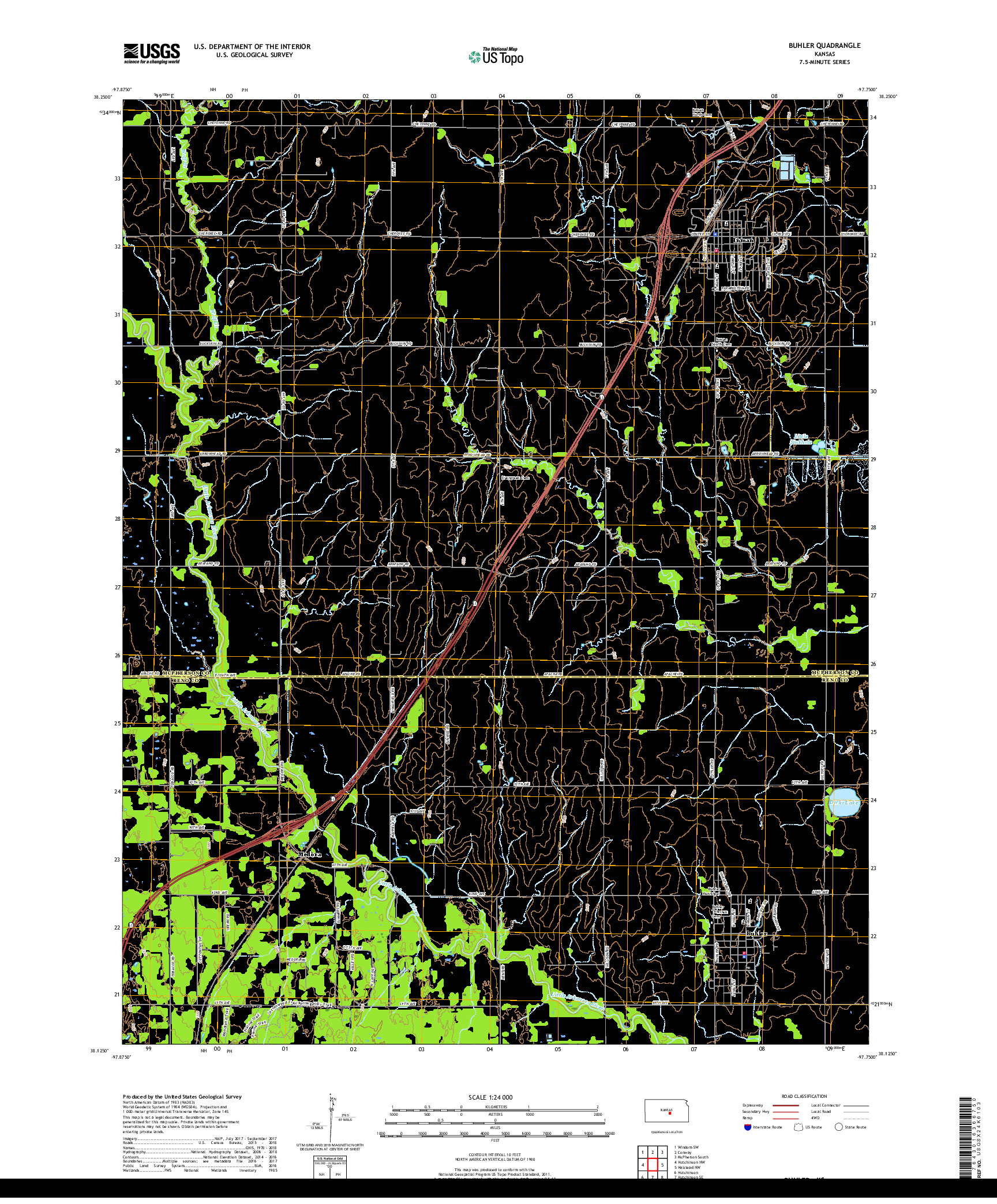 USGS US TOPO 7.5-MINUTE MAP FOR BUHLER, KS 2018