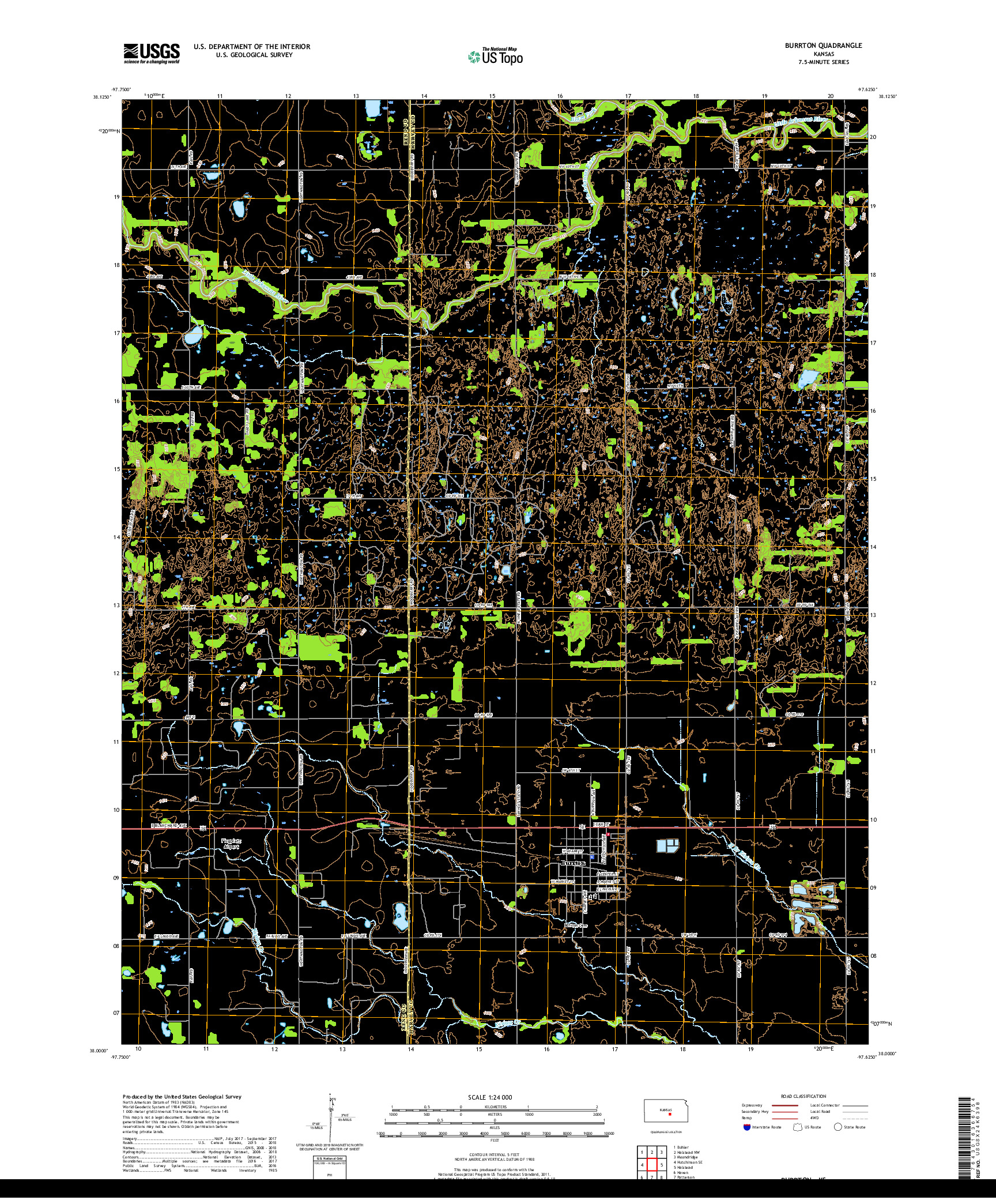 USGS US TOPO 7.5-MINUTE MAP FOR BURRTON, KS 2018