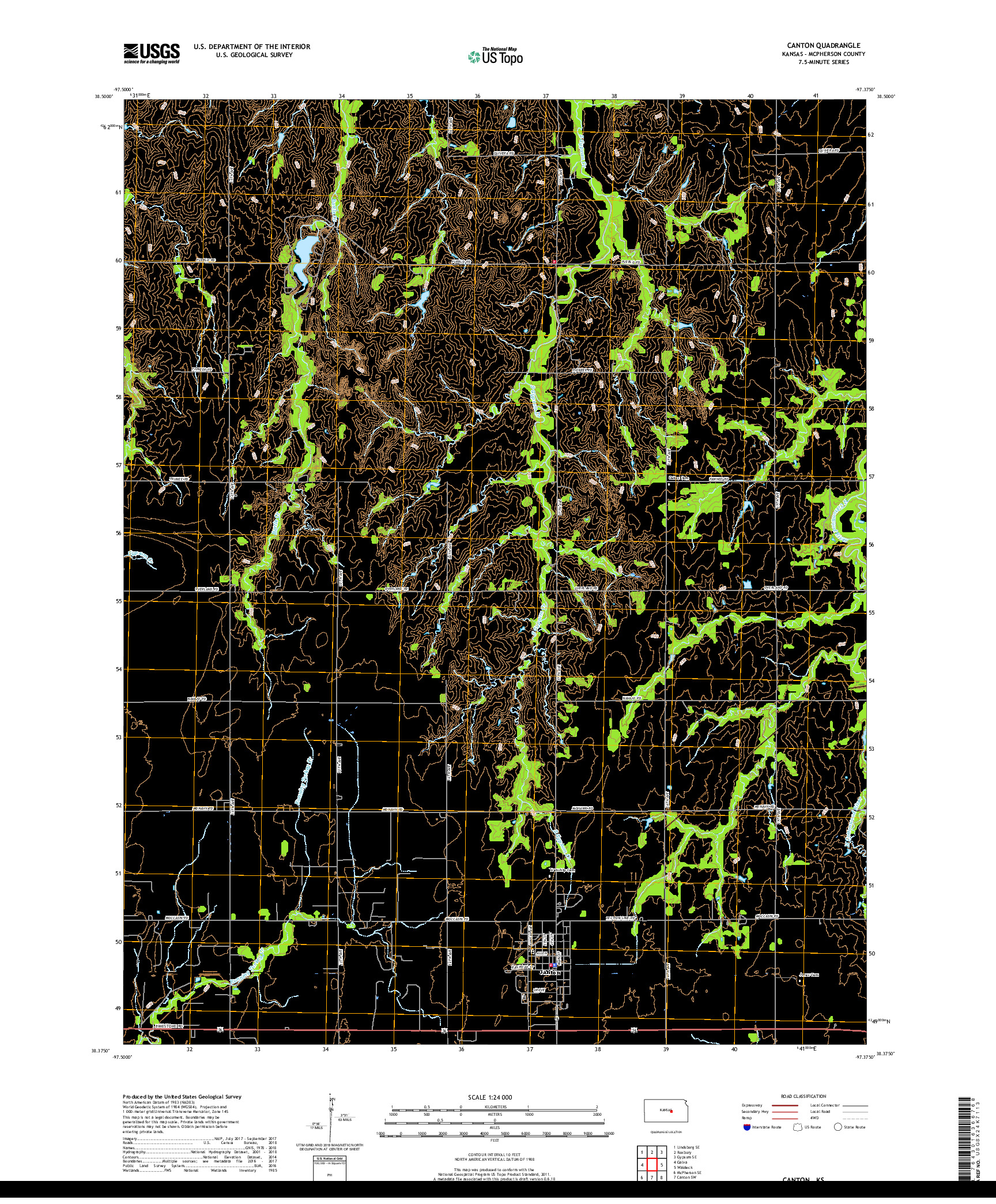 USGS US TOPO 7.5-MINUTE MAP FOR CANTON, KS 2018