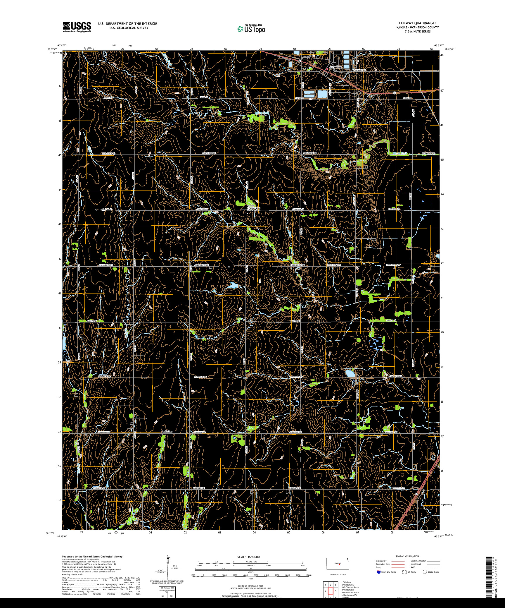 USGS US TOPO 7.5-MINUTE MAP FOR CONWAY, KS 2018
