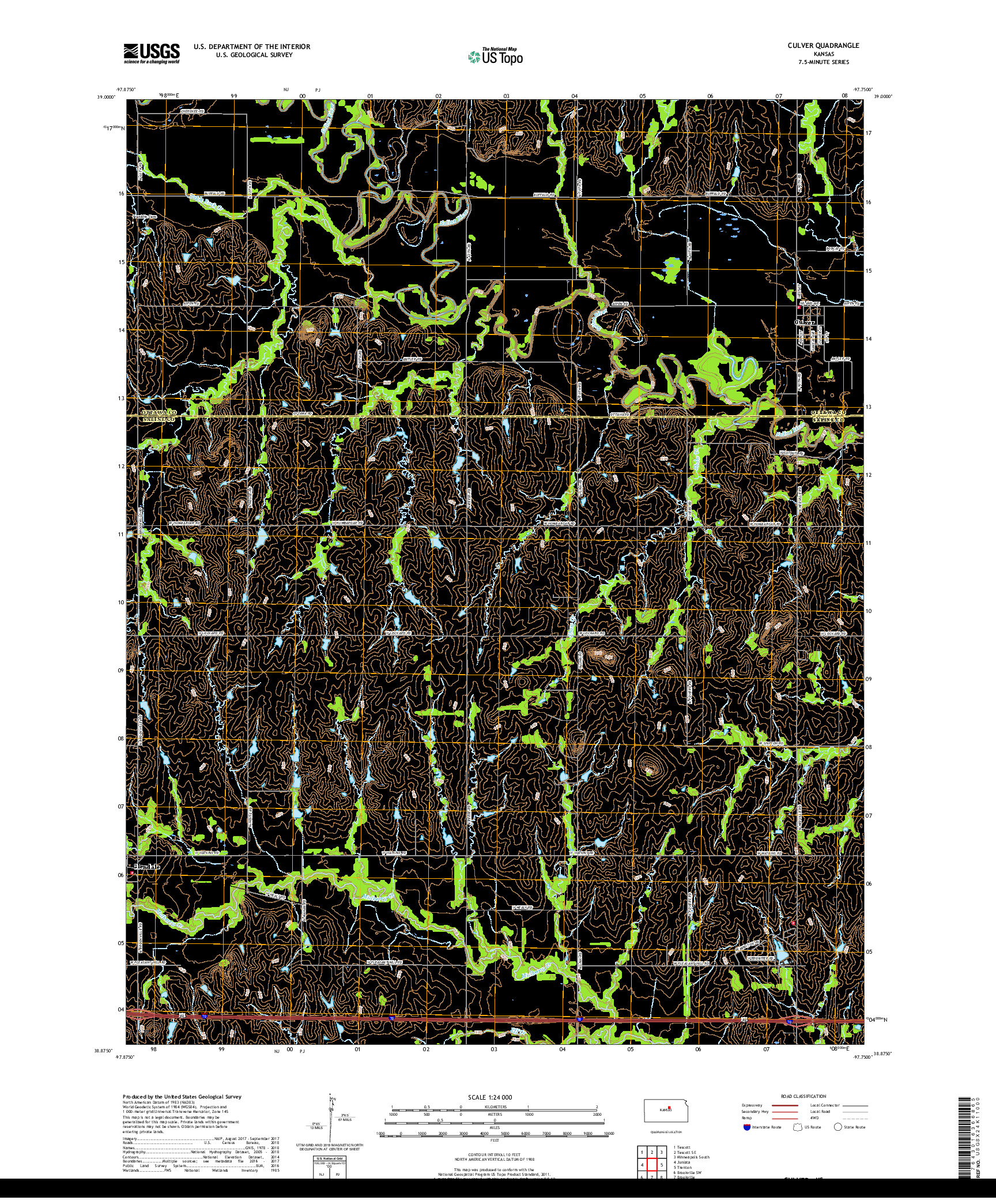 USGS US TOPO 7.5-MINUTE MAP FOR CULVER, KS 2018