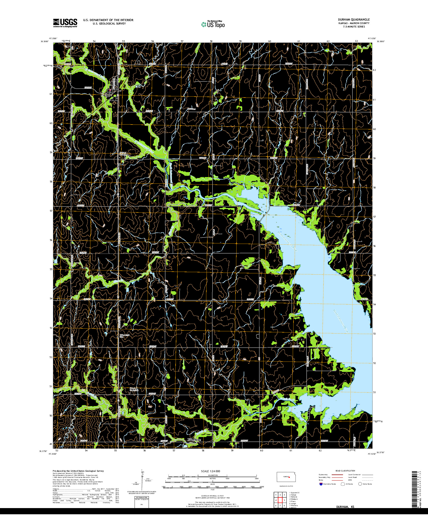 USGS US TOPO 7.5-MINUTE MAP FOR DURHAM, KS 2018