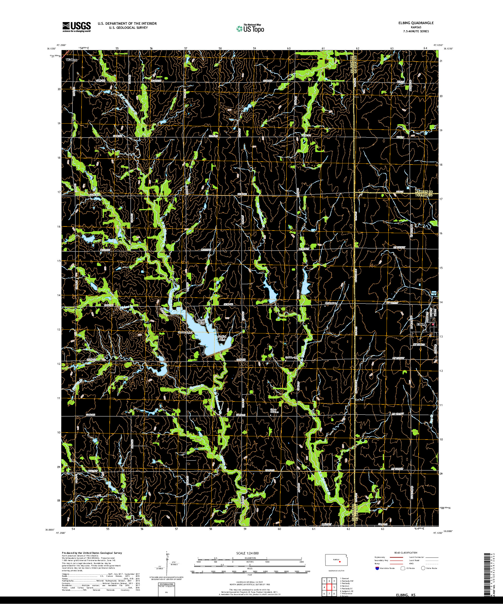 USGS US TOPO 7.5-MINUTE MAP FOR ELBING, KS 2018