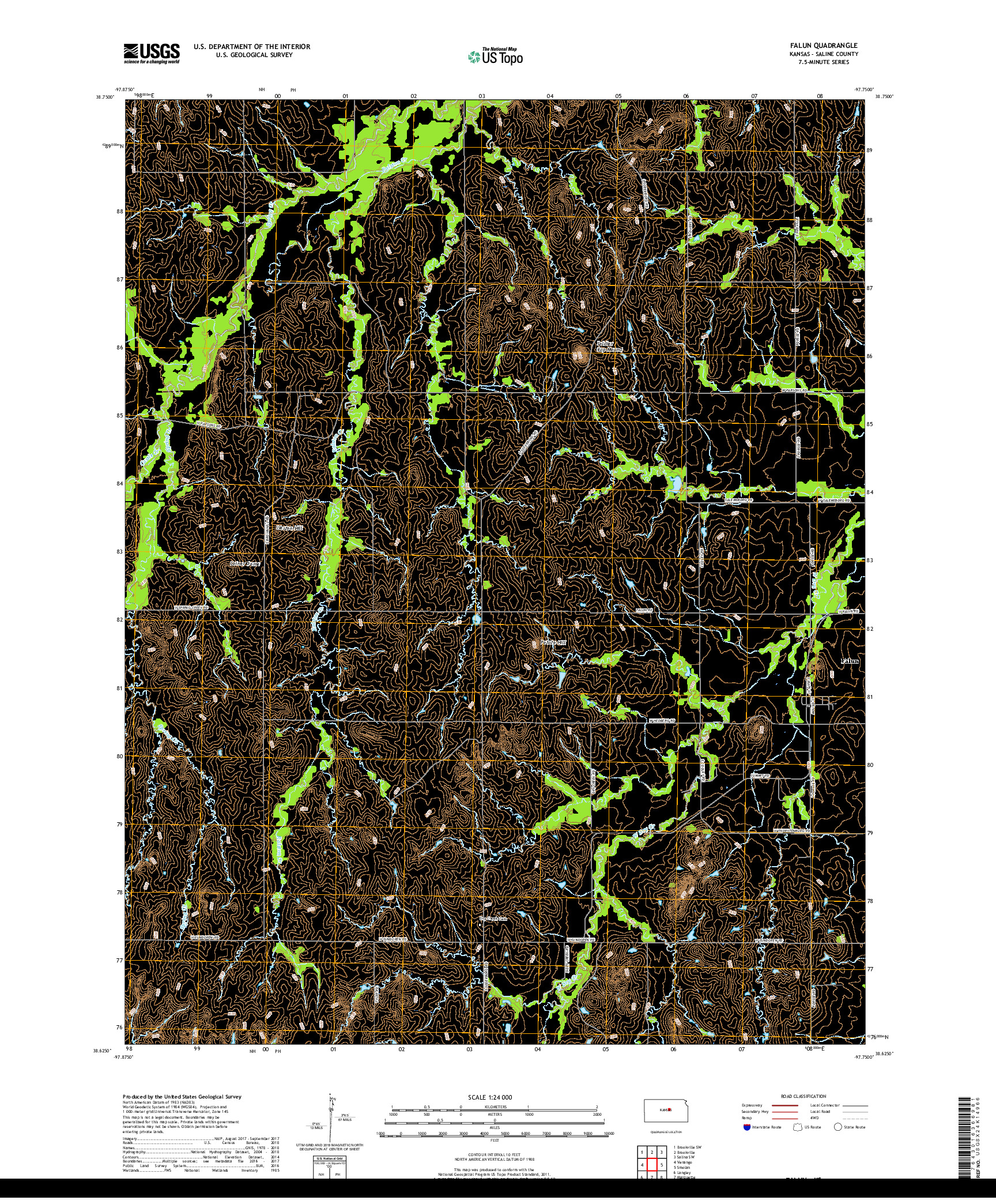 USGS US TOPO 7.5-MINUTE MAP FOR FALUN, KS 2018