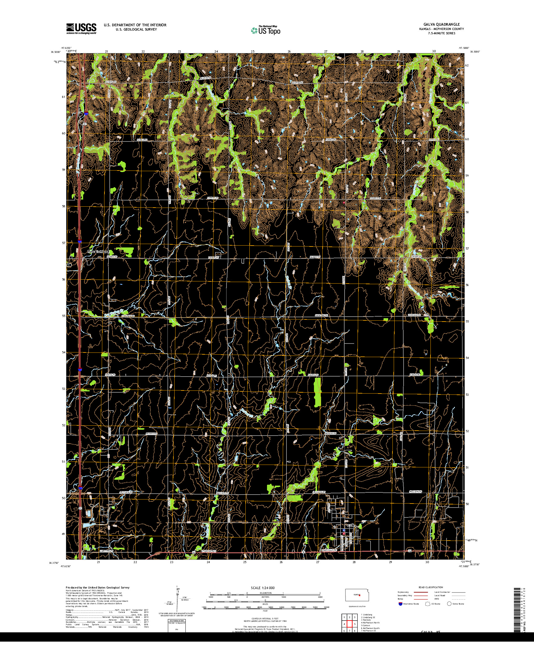 USGS US TOPO 7.5-MINUTE MAP FOR GALVA, KS 2018