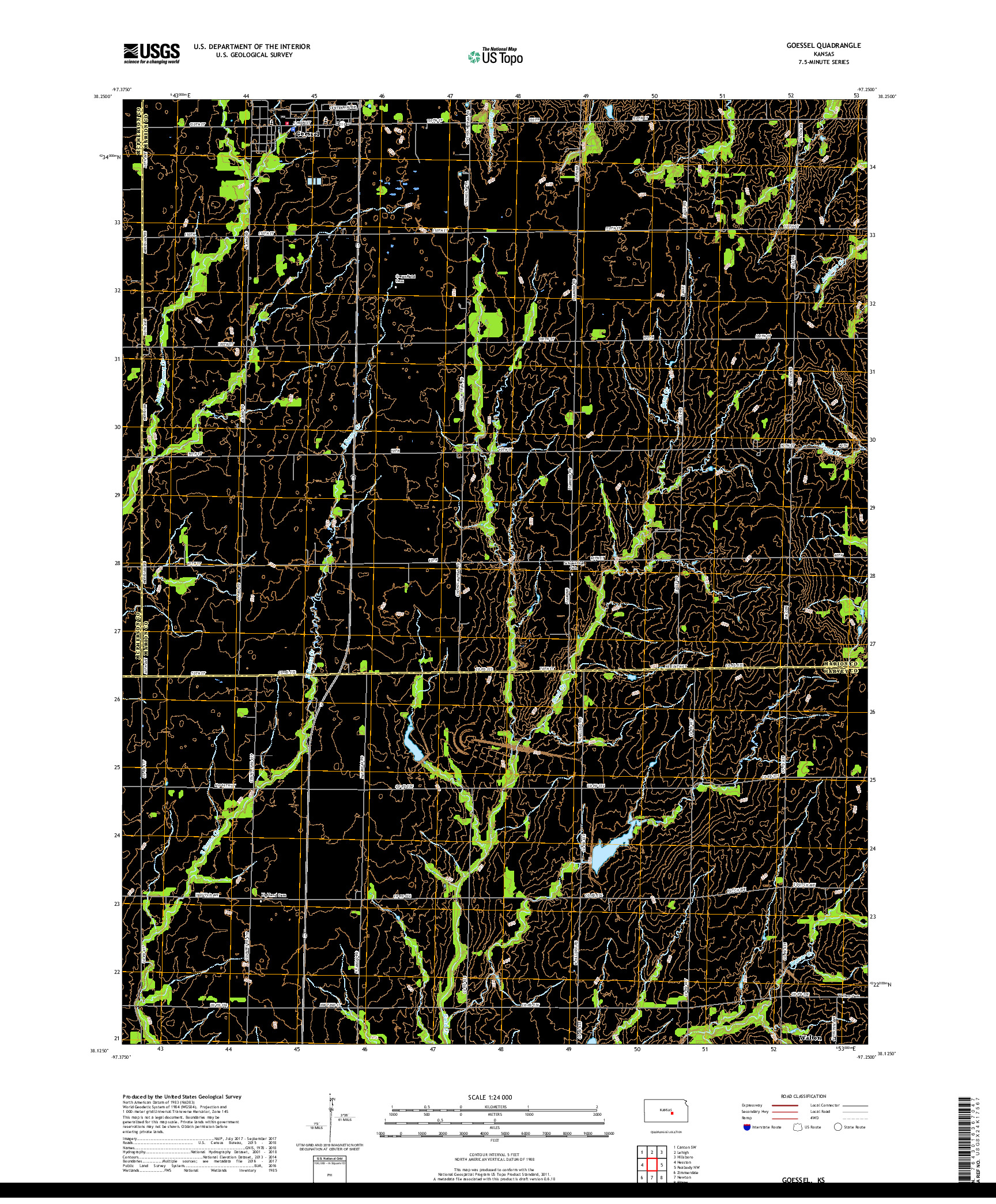 USGS US TOPO 7.5-MINUTE MAP FOR GOESSEL, KS 2018