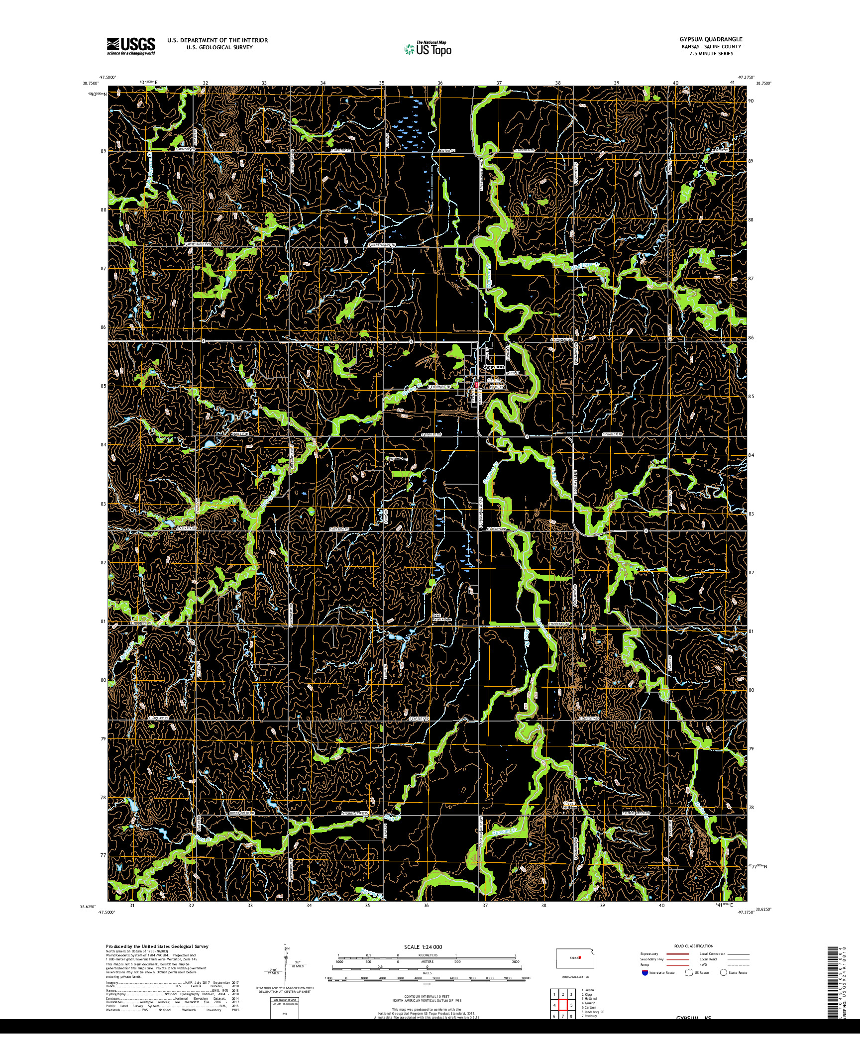 USGS US TOPO 7.5-MINUTE MAP FOR GYPSUM, KS 2018