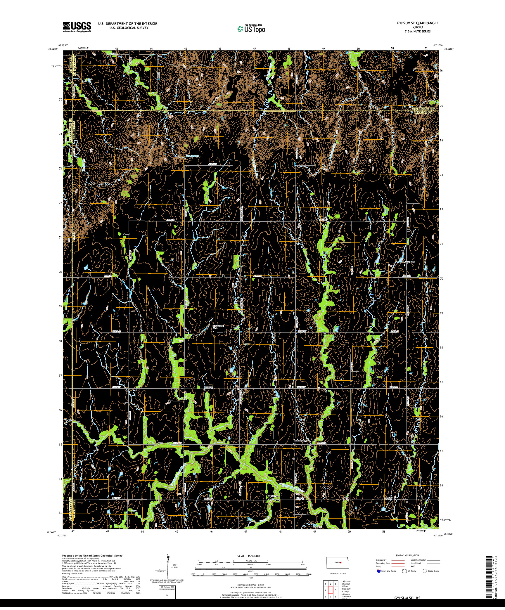 USGS US TOPO 7.5-MINUTE MAP FOR GYPSUM SE, KS 2018