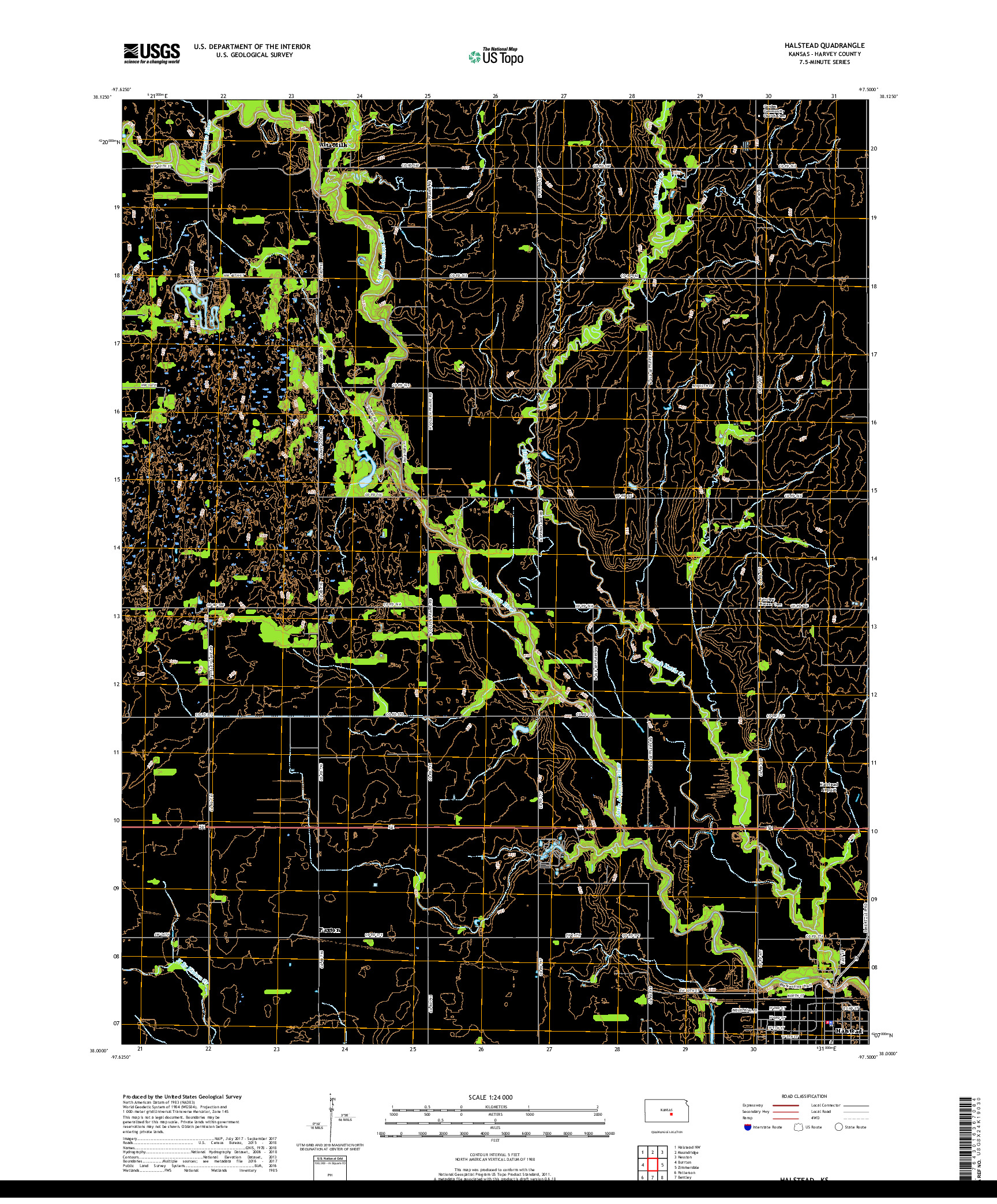 USGS US TOPO 7.5-MINUTE MAP FOR HALSTEAD, KS 2018