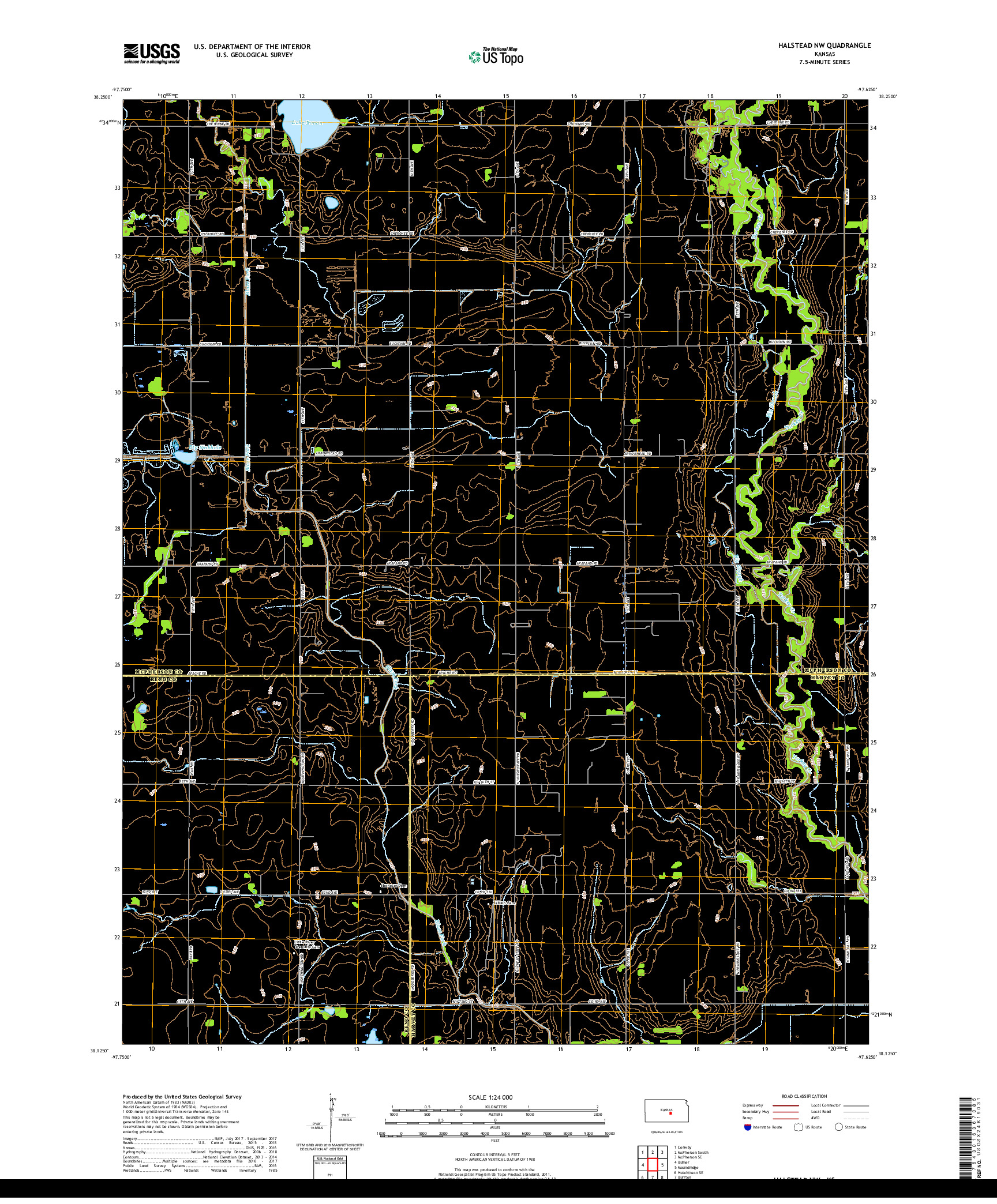 USGS US TOPO 7.5-MINUTE MAP FOR HALSTEAD NW, KS 2018