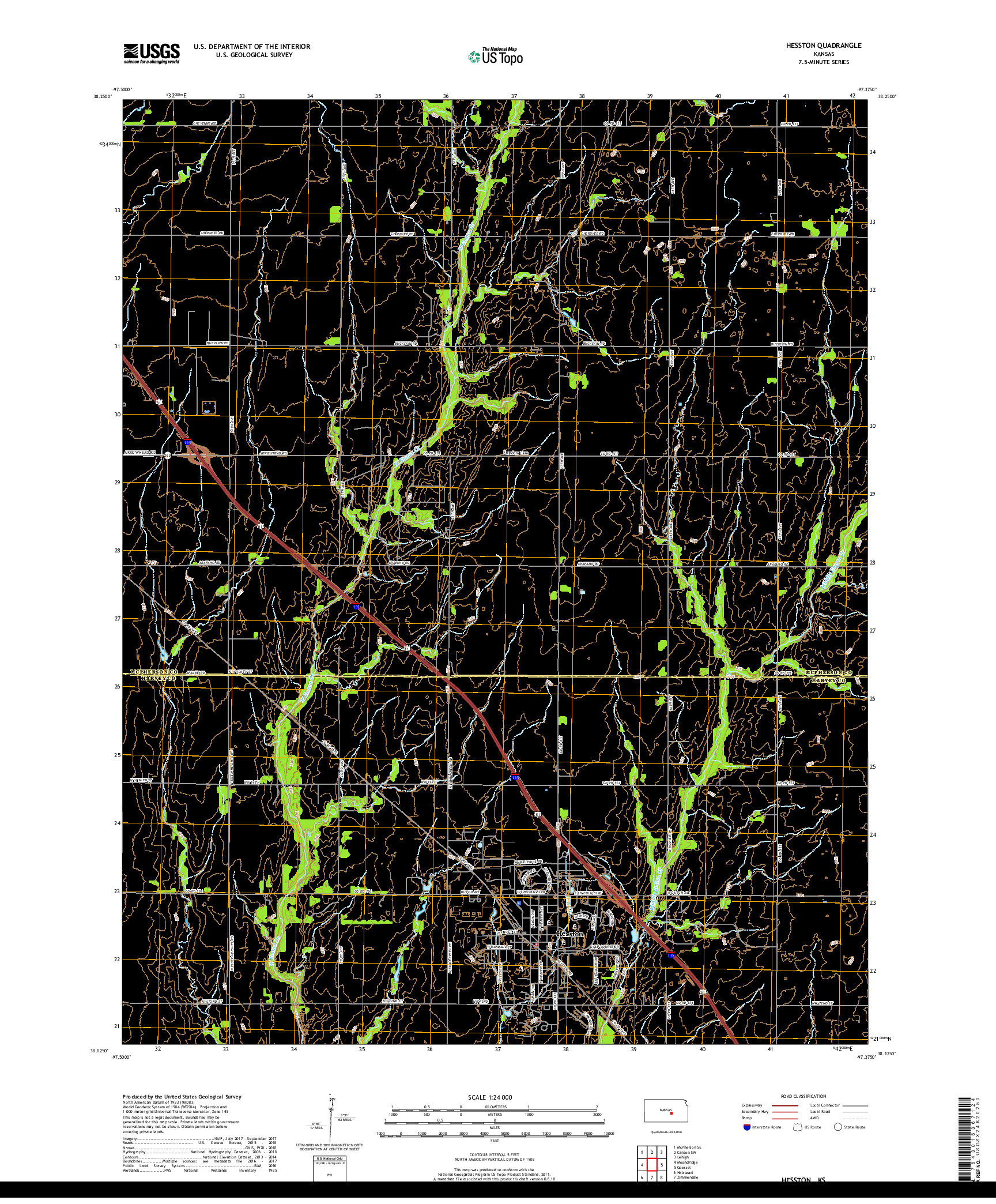 USGS US TOPO 7.5-MINUTE MAP FOR HESSTON, KS 2018