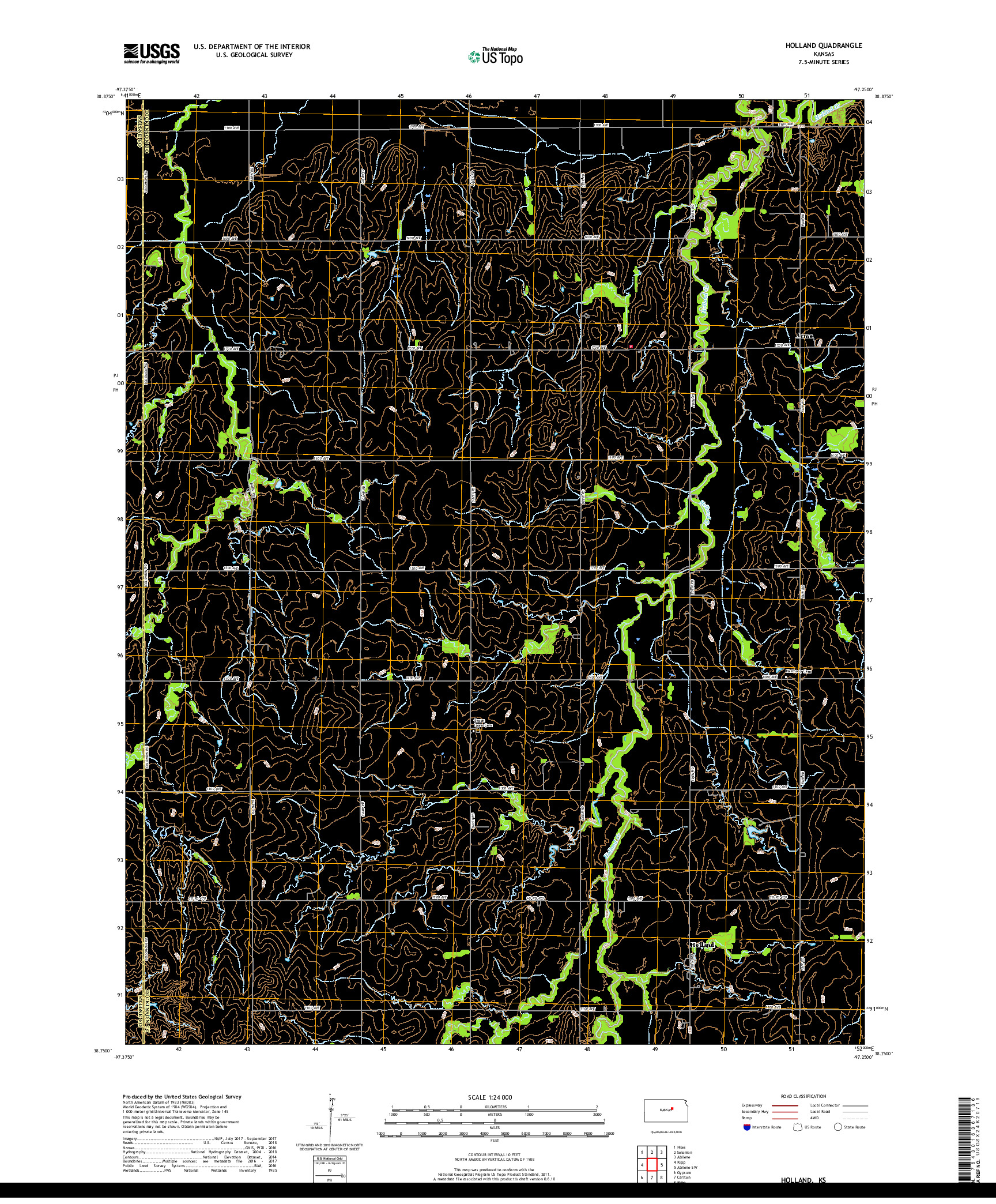 USGS US TOPO 7.5-MINUTE MAP FOR HOLLAND, KS 2018