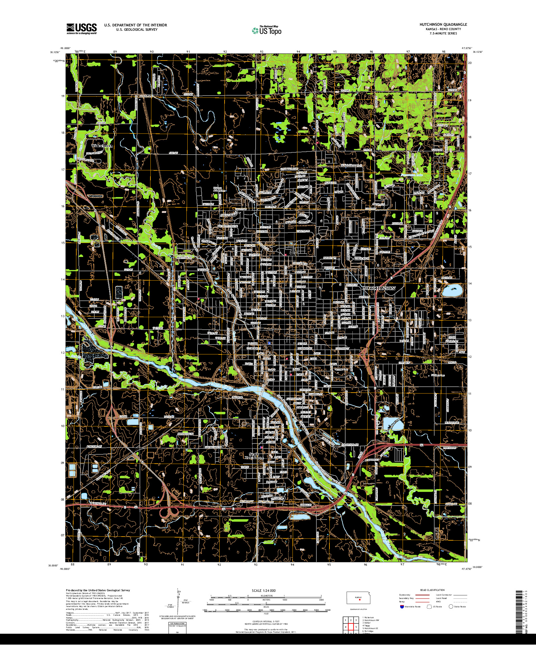 USGS US TOPO 7.5-MINUTE MAP FOR HUTCHINSON, KS 2018