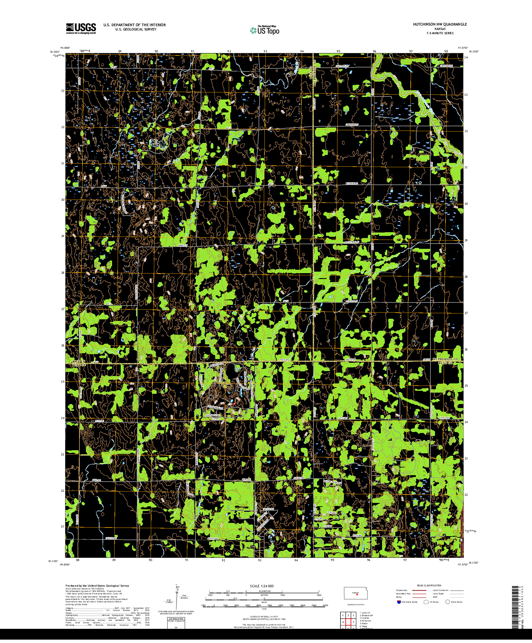 USGS US TOPO 7.5-MINUTE MAP FOR HUTCHINSON NW, KS 2018