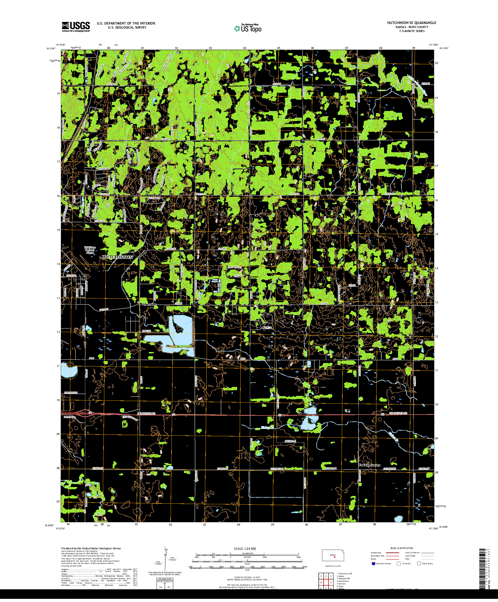 USGS US TOPO 7.5-MINUTE MAP FOR HUTCHINSON SE, KS 2018