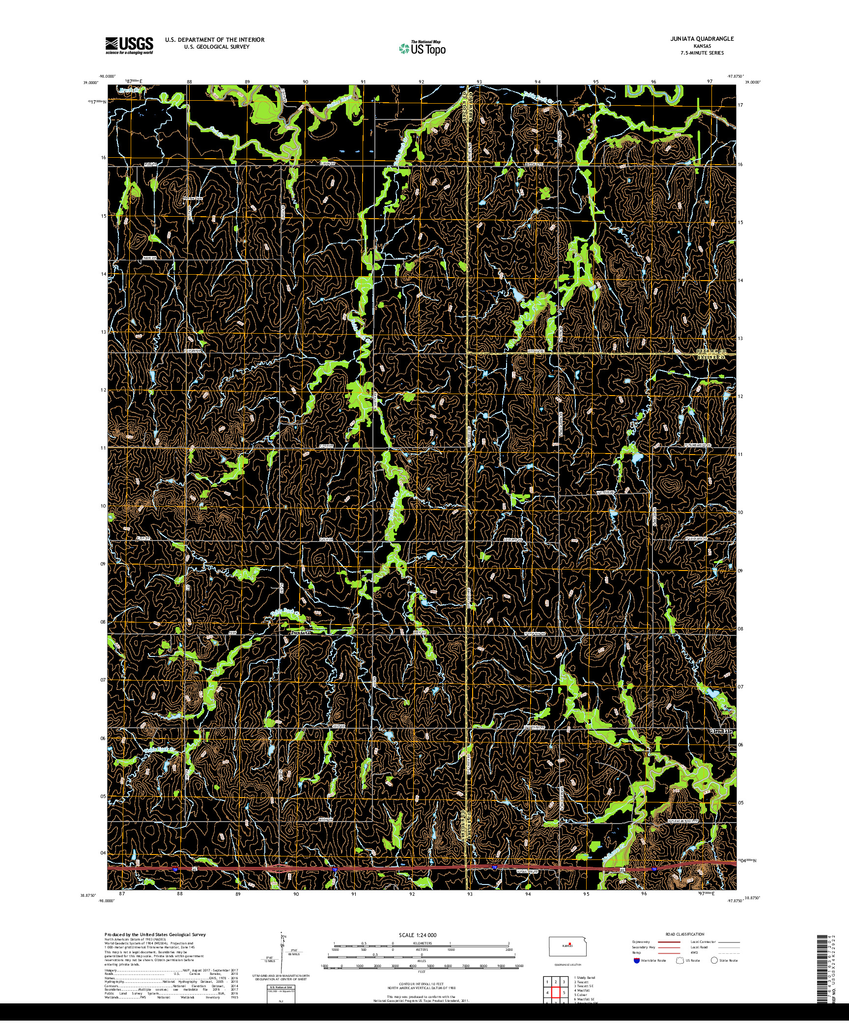 USGS US TOPO 7.5-MINUTE MAP FOR JUNIATA, KS 2018