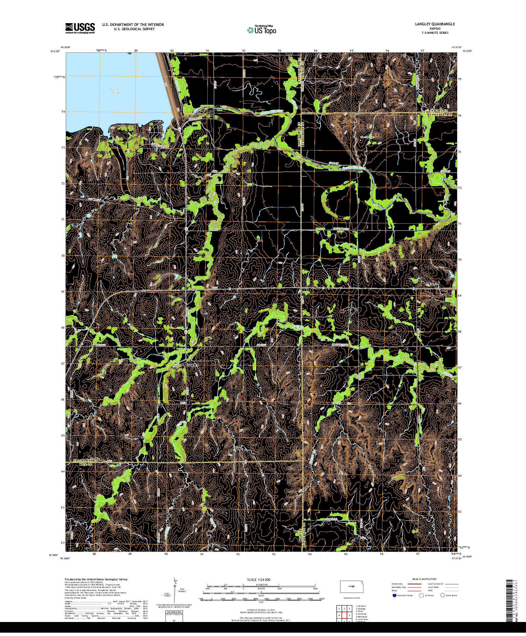 USGS US TOPO 7.5-MINUTE MAP FOR LANGLEY, KS 2018