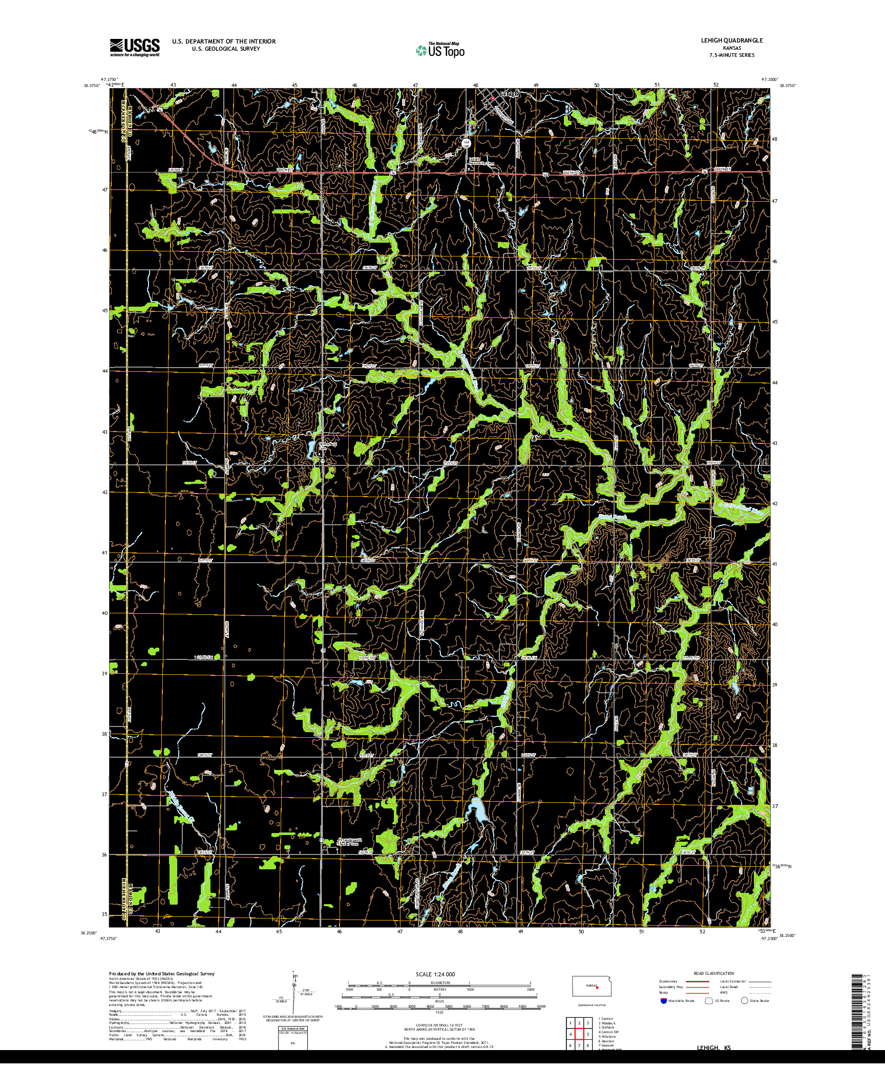 USGS US TOPO 7.5-MINUTE MAP FOR LEHIGH, KS 2018