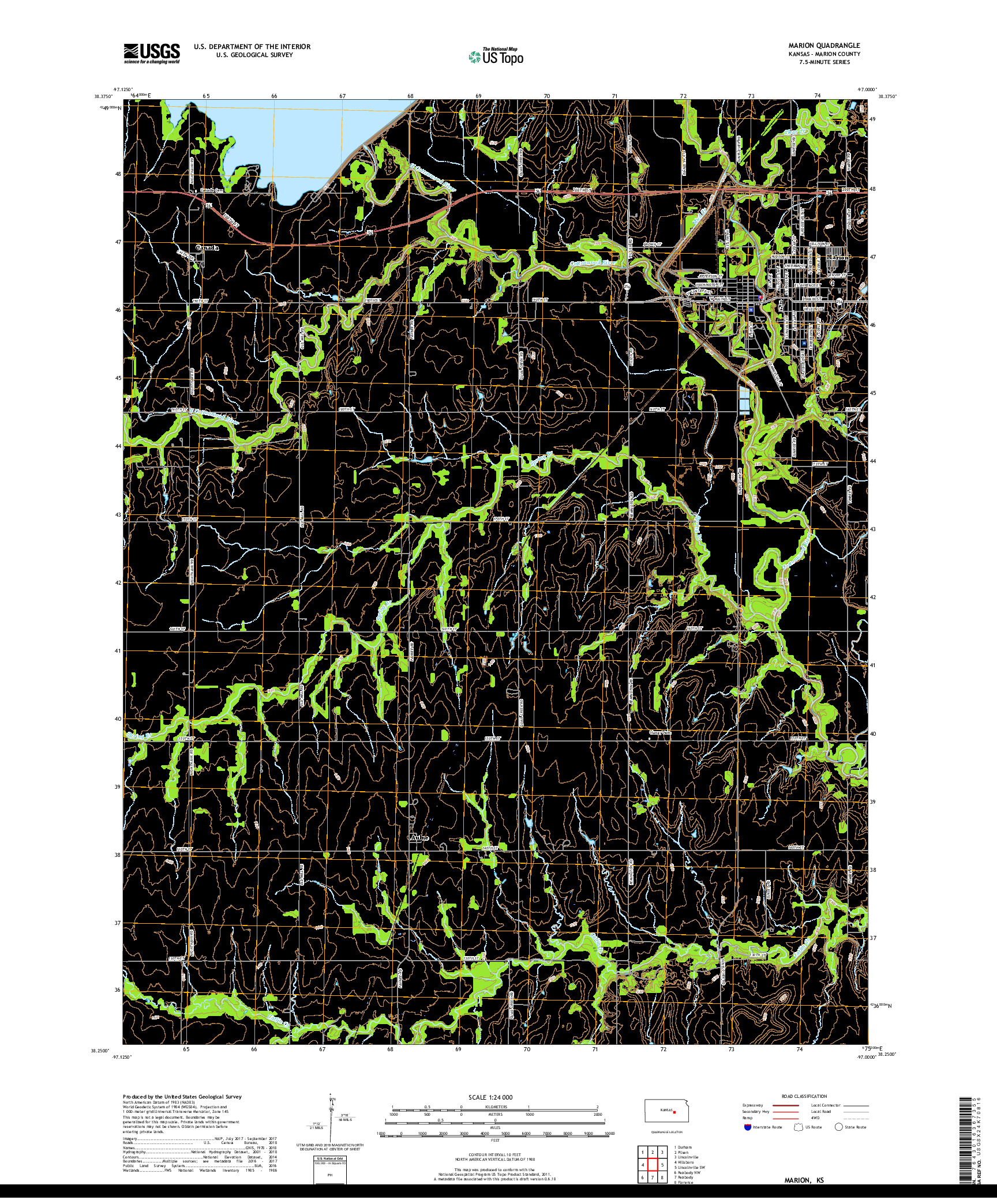 USGS US TOPO 7.5-MINUTE MAP FOR MARION, KS 2018