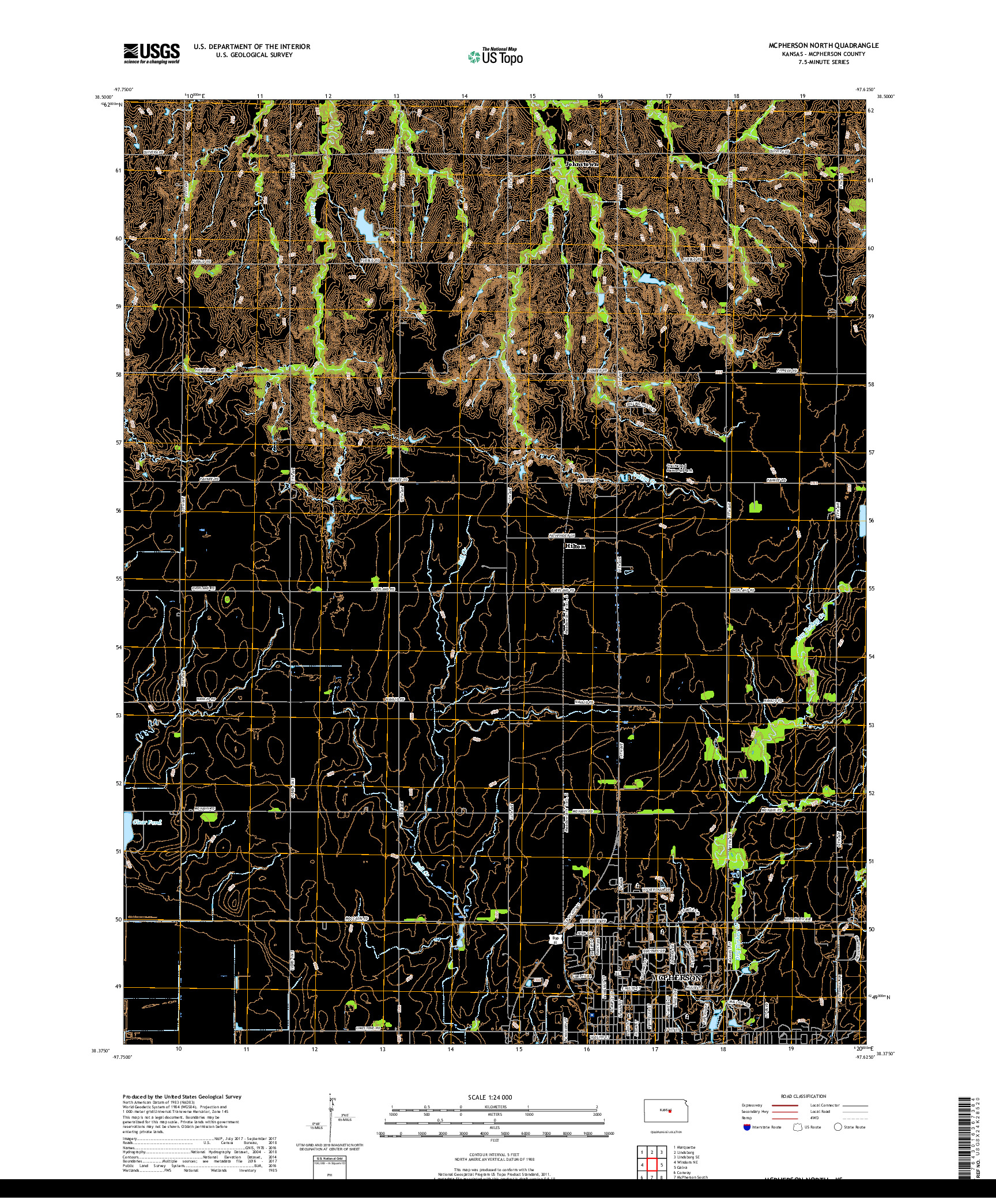 USGS US TOPO 7.5-MINUTE MAP FOR MCPHERSON NORTH, KS 2018