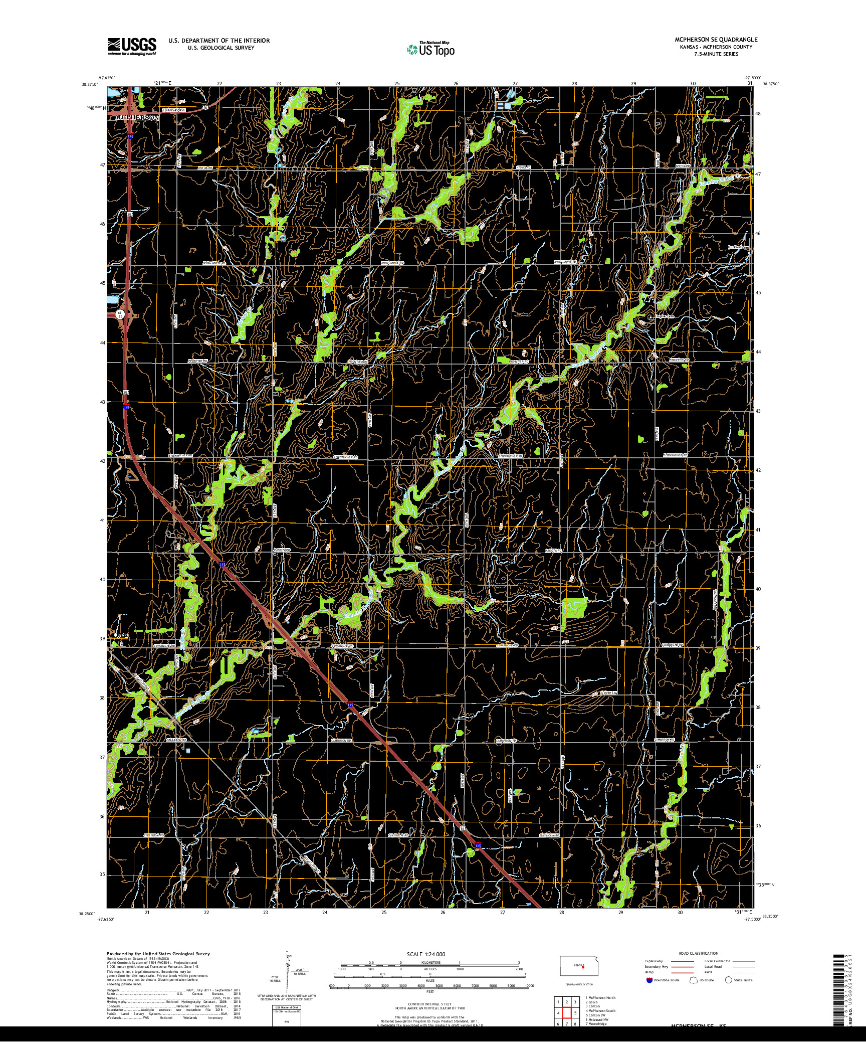 USGS US TOPO 7.5-MINUTE MAP FOR MCPHERSON SE, KS 2018