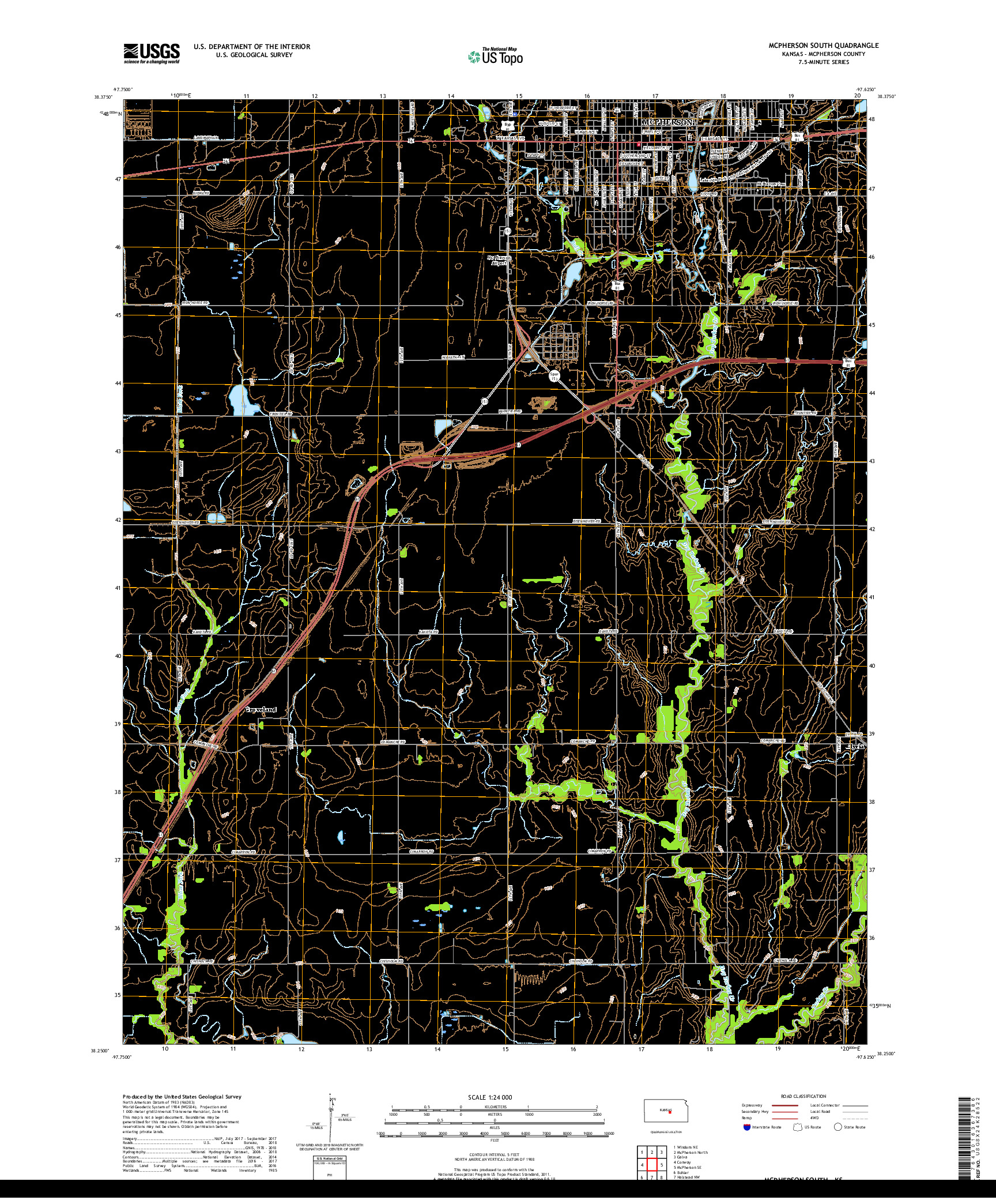 USGS US TOPO 7.5-MINUTE MAP FOR MCPHERSON SOUTH, KS 2018