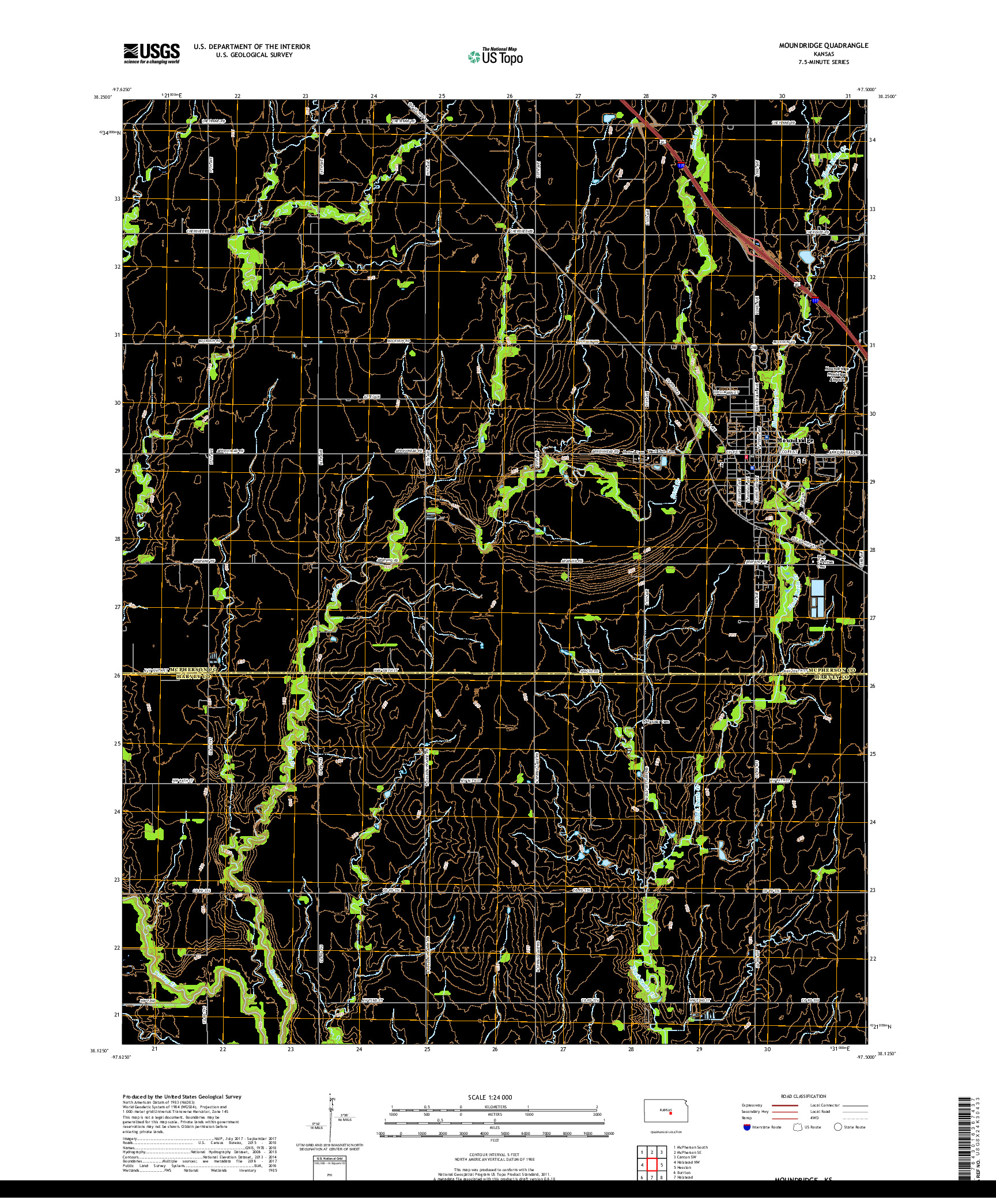 USGS US TOPO 7.5-MINUTE MAP FOR MOUNDRIDGE, KS 2018